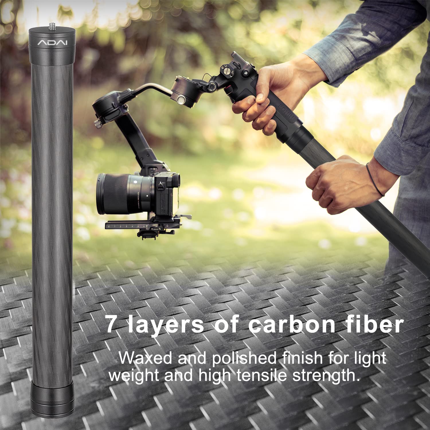 Adai Gimbal Extension Pole Carbon Fiber Tripod Extension Bar 1/4" Thread Universal Rod Compatible For Dji Ronin S Stabilizer/Gopro/Zhiyun/Camera