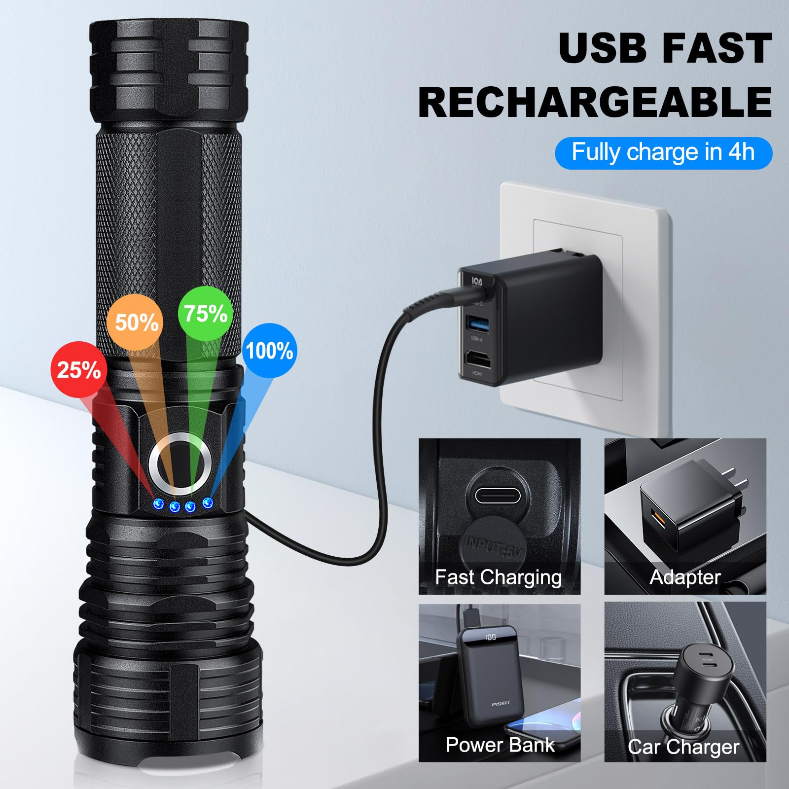 Gdplus Rechargeable Flashlights High Lumens, 2Pack 990,000 Lumen Super Bright Led Flashlight With 5 Modes & Waterproof, Usb Fast Charging Handheld High Powered Flash Light For Home, Camping, Emerge∩Cies