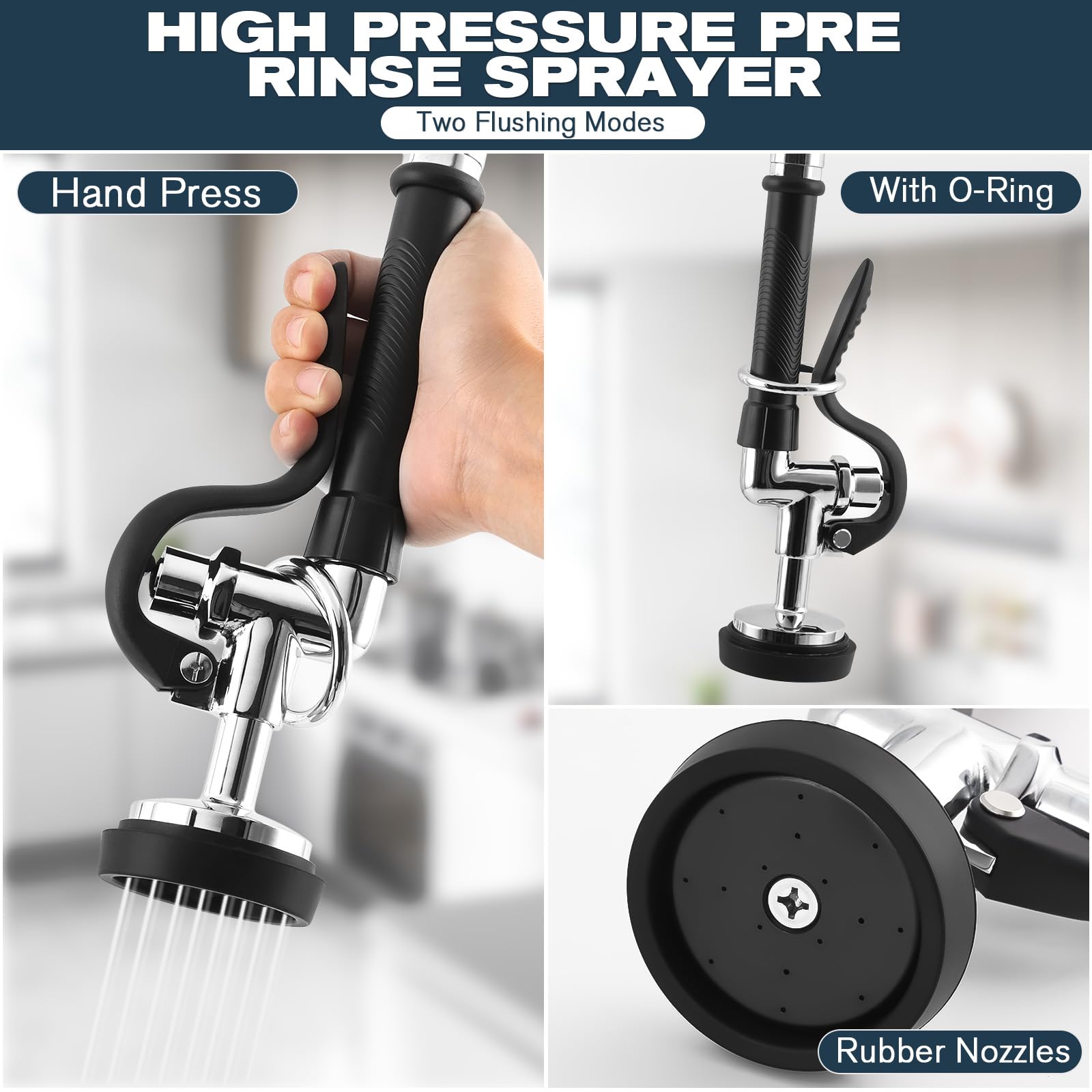 Bzimak Commercial Sink Faucet - 21" Height Commercial Faucet Wall Mount With Pre-Rinse Sprayer - 8" Adjustable Center And 8" Add-On Swing Spout, Commercial Kitchen Faucet With Pull Down Spray