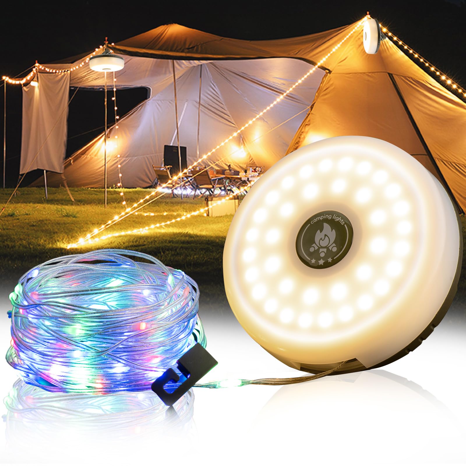 Sutaig Camping String Lights, 4 In 1 Outdoor Camping Lantern With 8 Lighting Modes(32.8Ft), Quick 30S Recovery, Waterproof, Type-C Fast Charging, Portable Camping Lights For Camping/Yard/Hiking
