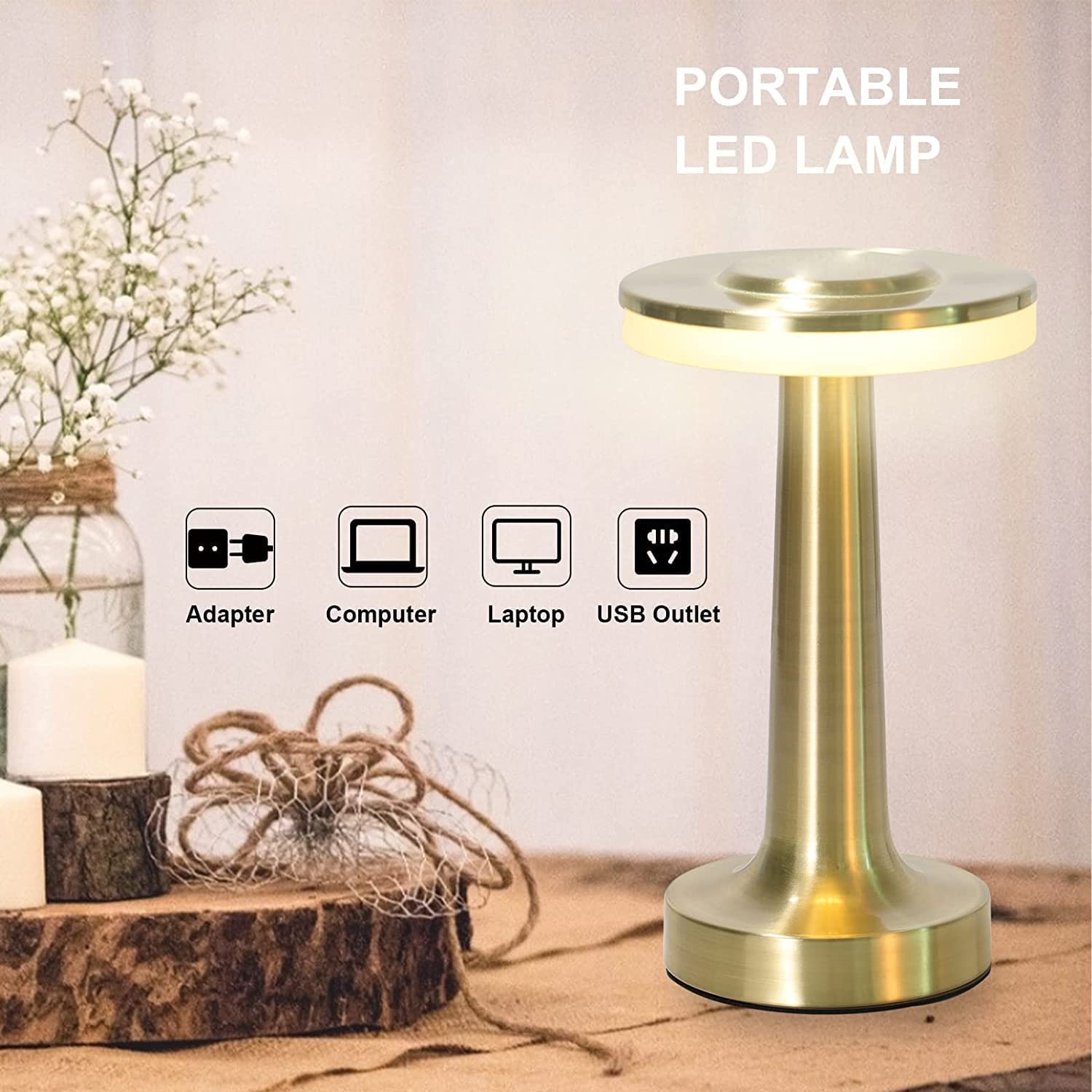 Hrymlgg Touch Portable Cordless Desk Lamp, 3 Speed Touch Dimming, Built-In Usb Battery Port, Bedroom Bedside Light, Bar Mood Light, Dining Table