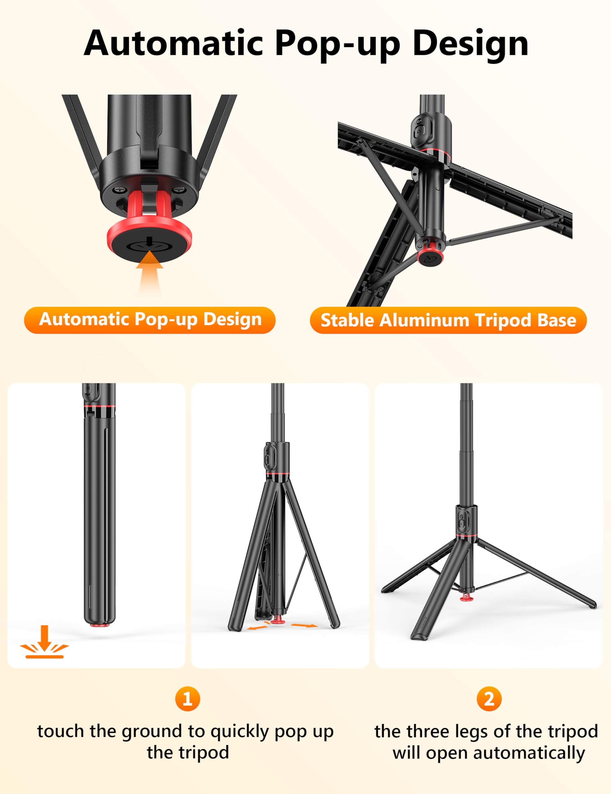 Selfieshow 68" Automatic Tripod, Auto-Open Phone Tripod Stand With Magnetic Remote, All-In-1 Extendable Selfie Stick Travel Tripods For Cell Phone 360° Rotate Stable Iphone Selfie Stick For Video Recording