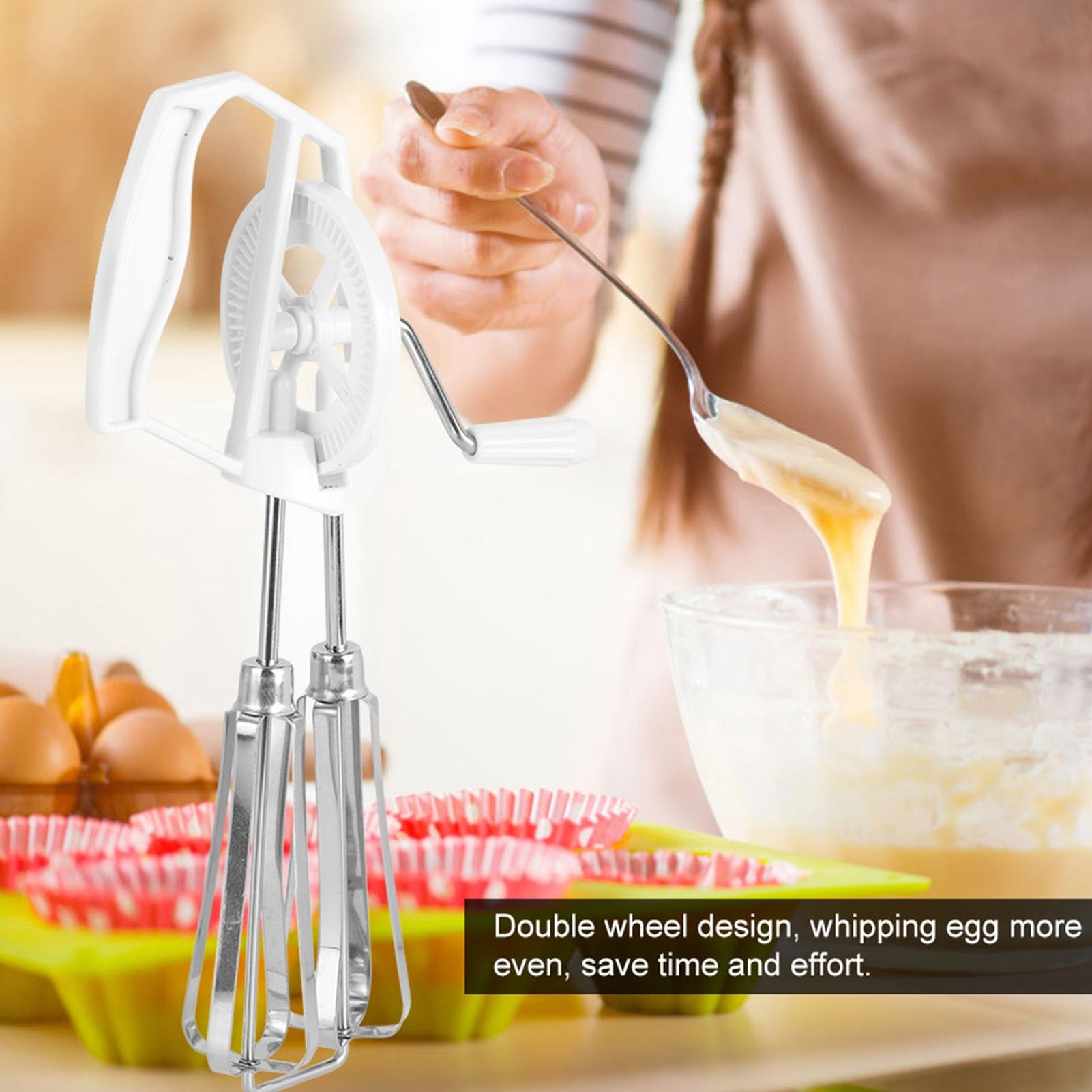 Dmlengoin Stainless Steel Handheld Manual Egg Blender Mixer Beater Home Kitchen Cooking Tool