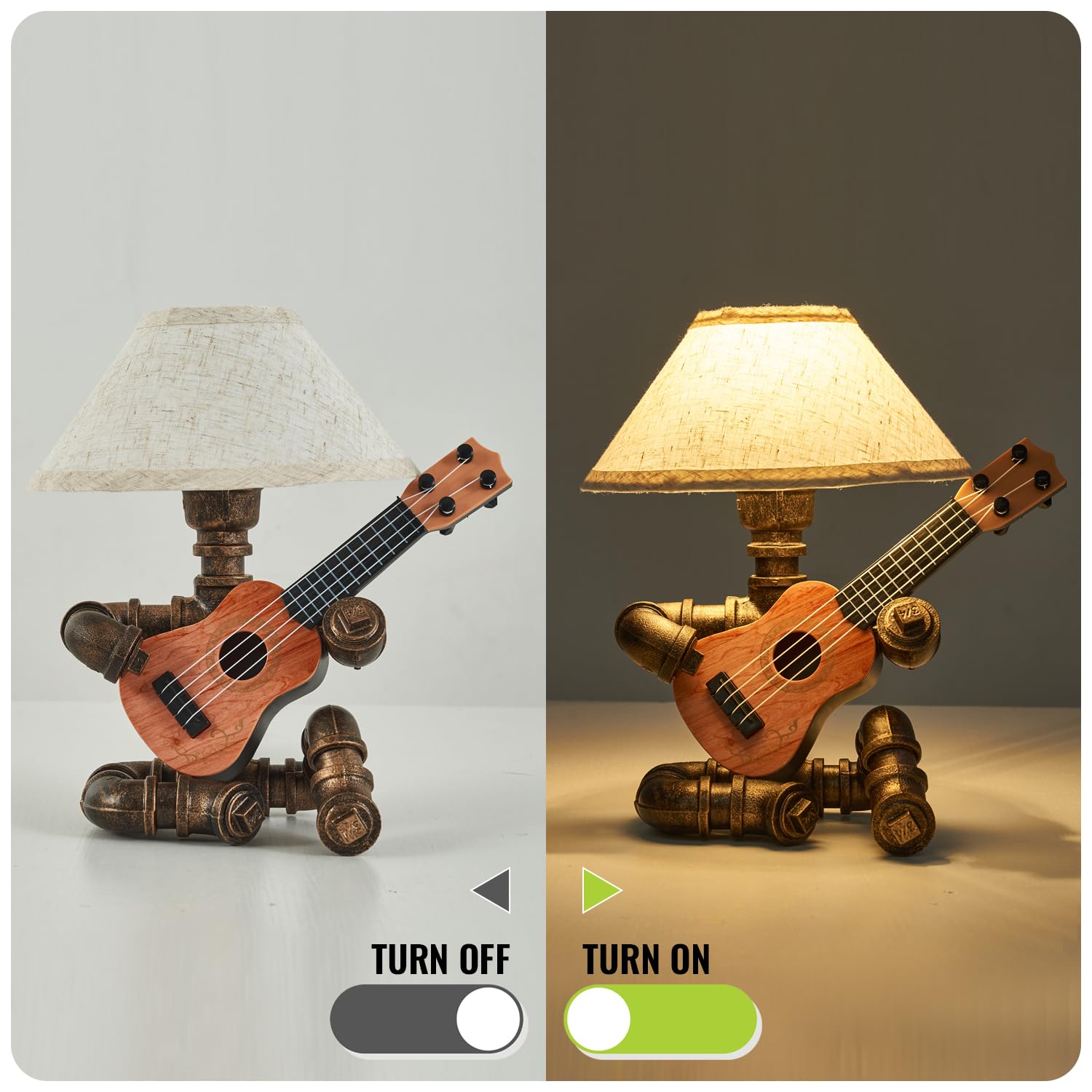 Lovefindahome Vintage Industrial Robot Guitar Table Lamp With Bulb - Remote Control,Timer,Dimmable - Cool For Music Lovers,Men,& Musicians - Steampunk & Retro Style Bronze