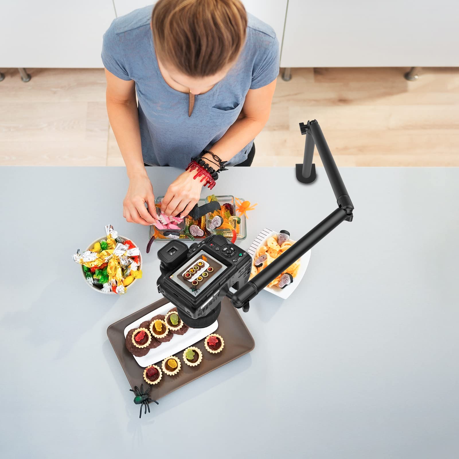 Tinpops Overhead Camera Desk Mount Stand, Webcam Stand Microphone Boom Arm Stand With 1/4“ 3/8" 5/8" Screw For Dslr Camera Photography/Videography/Live Streaming/Photo Shooting/Broadcast