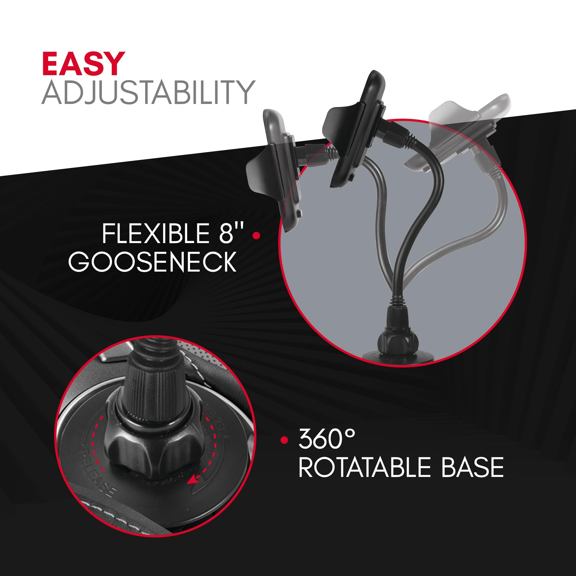 Macally Car Cup Holder Phone Mount - 8” Long Flexible Gooseneck Cell Phone Holder Car Cup Holder With 360° Adjustable Holder - Universal Cup Phone Holder Fits With/Without Case Up To 4.1” Wide