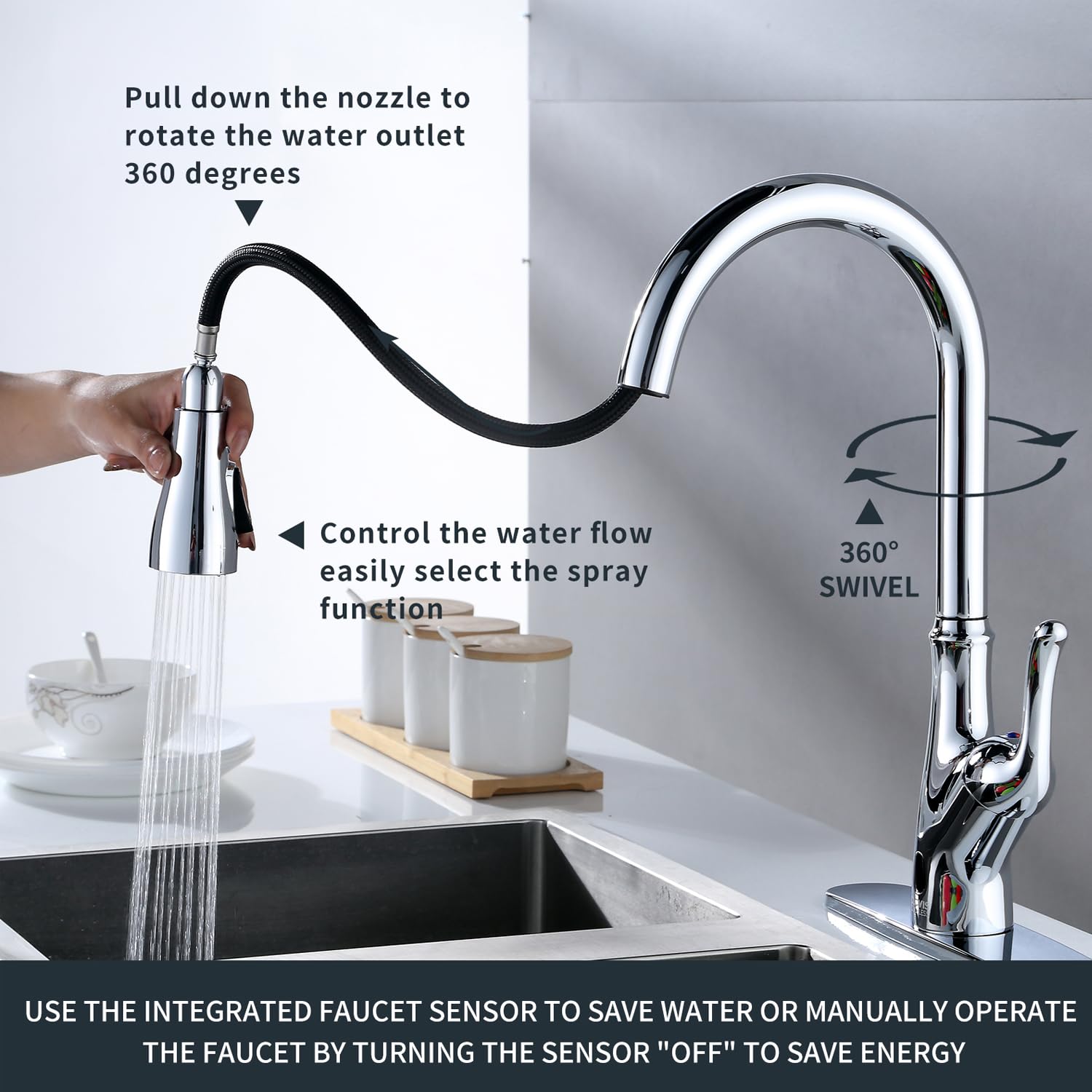 Clovis Touch Kitchen Faucet With Touchless Technology, Smart Kitchen Sink Faucet With Pull Down Sprayer, Touch On Activated Kitchen Bar Farmhouse Kitchens, Rv, Sinks Faucet (Nickel)