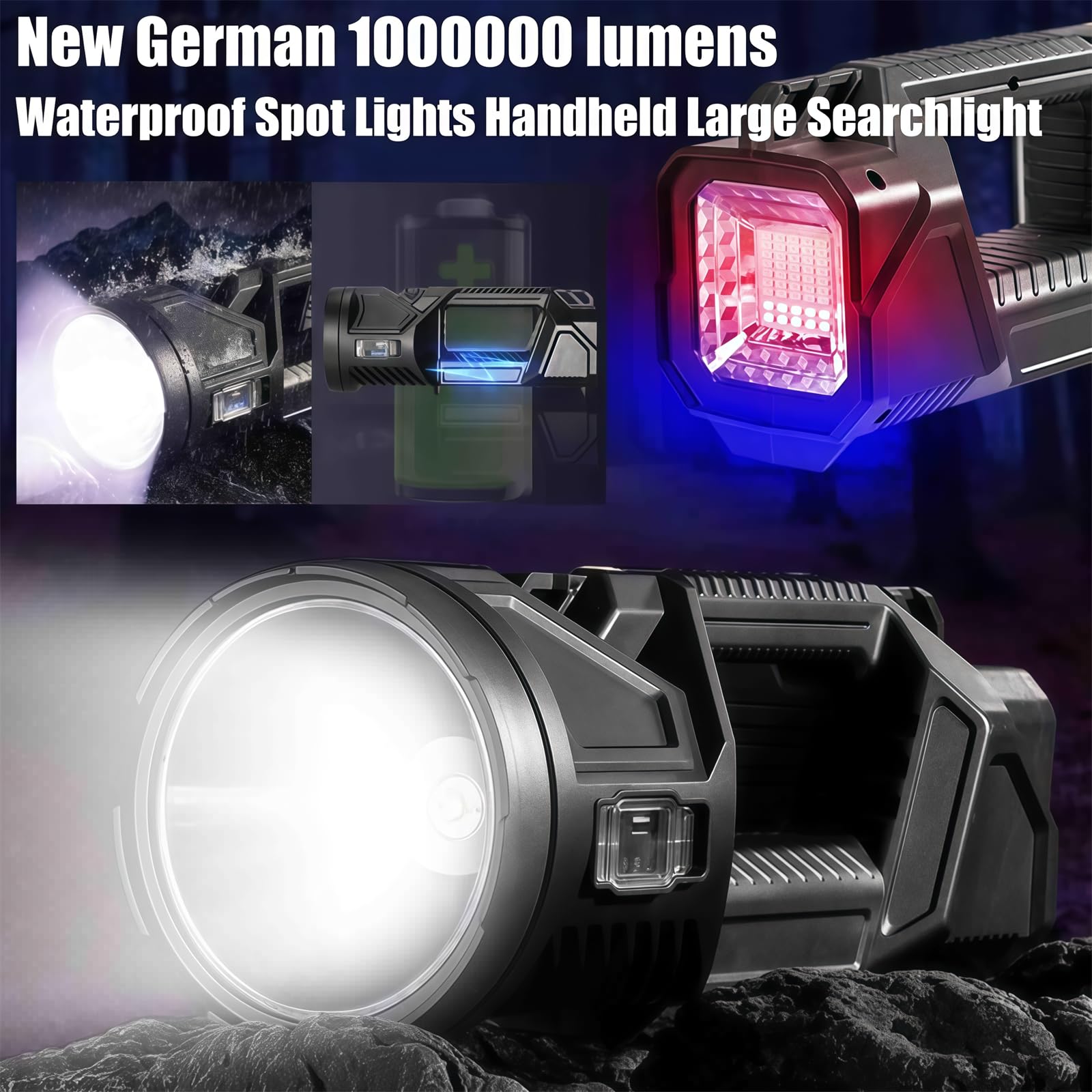 Bibifactory  German 1000000 Lumens Waterproof Spot Lights Handheld Large Searchlight, Repertoireof Flashlight, Super Bright Spotlight Flashlight, Super Bright Outdoor Searchlight (Large)