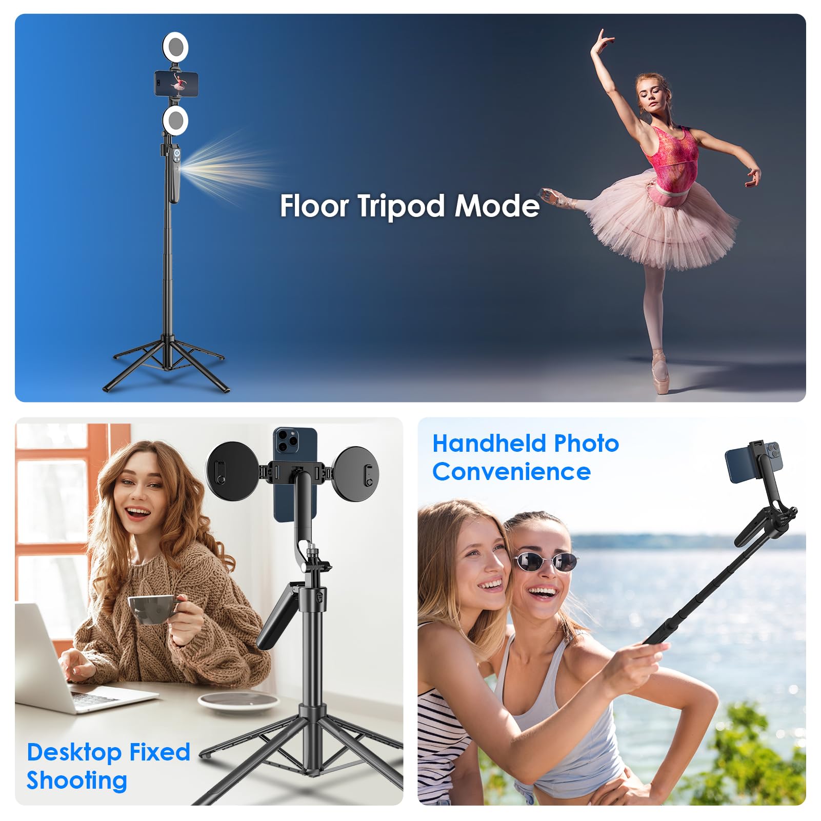 Etibig 71'' Auto Face Tracking Tripod For Iphone 360° Rotation Tripod With Wireless Remote And Gesture Controls，Motion Sensor Phone Stand With Light Applied To Youtube, Tiktok, Facetime