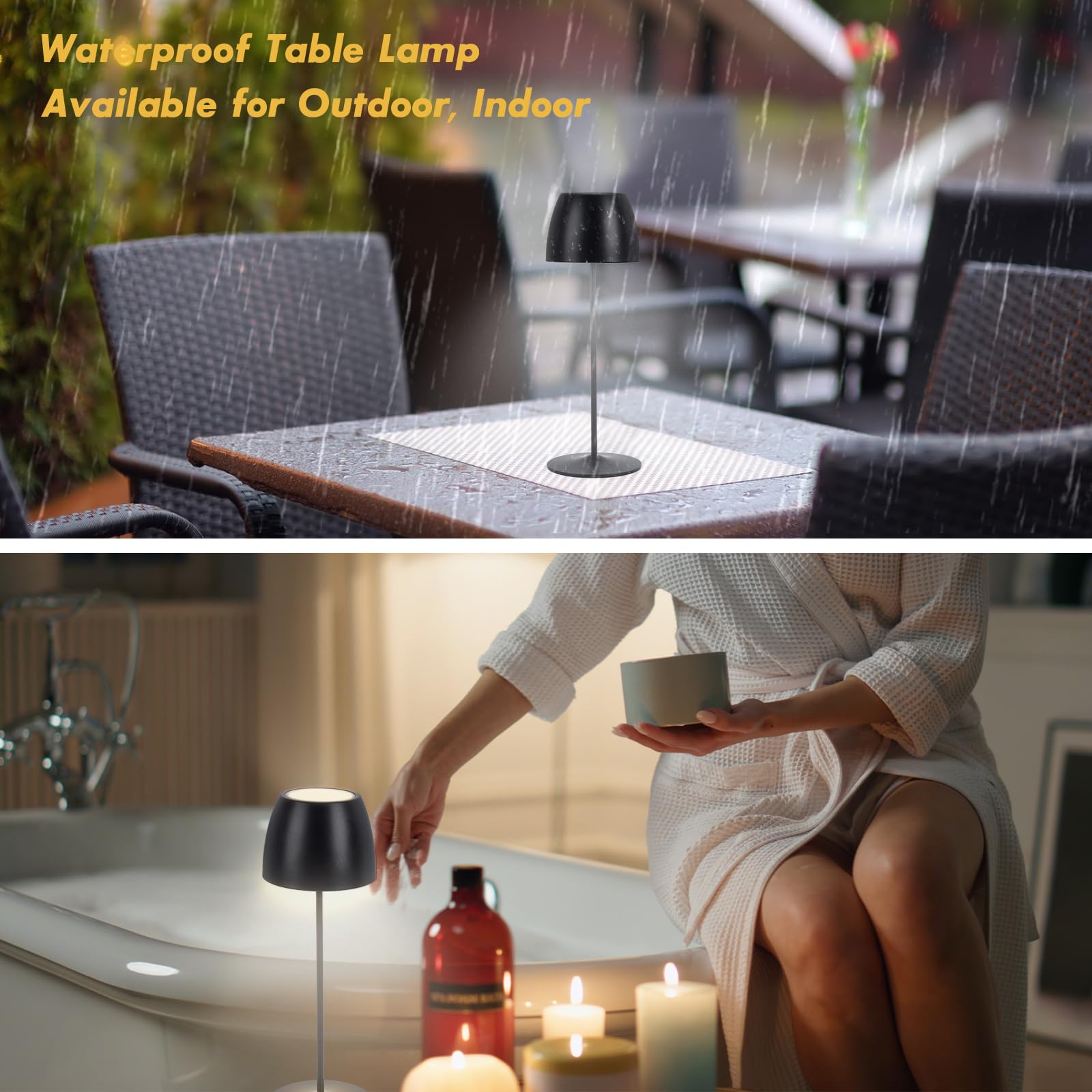 Mycozy 2 Pack Cordless Table Lamp, 7 Lighting Modes, Rechargeable Wireless Lamp, Waterproof Lamps For Shower, Battery Powered Table Lamp For Living Room/Bedroom/Dinner/Cafe/Patio/Outdoor(Black)
