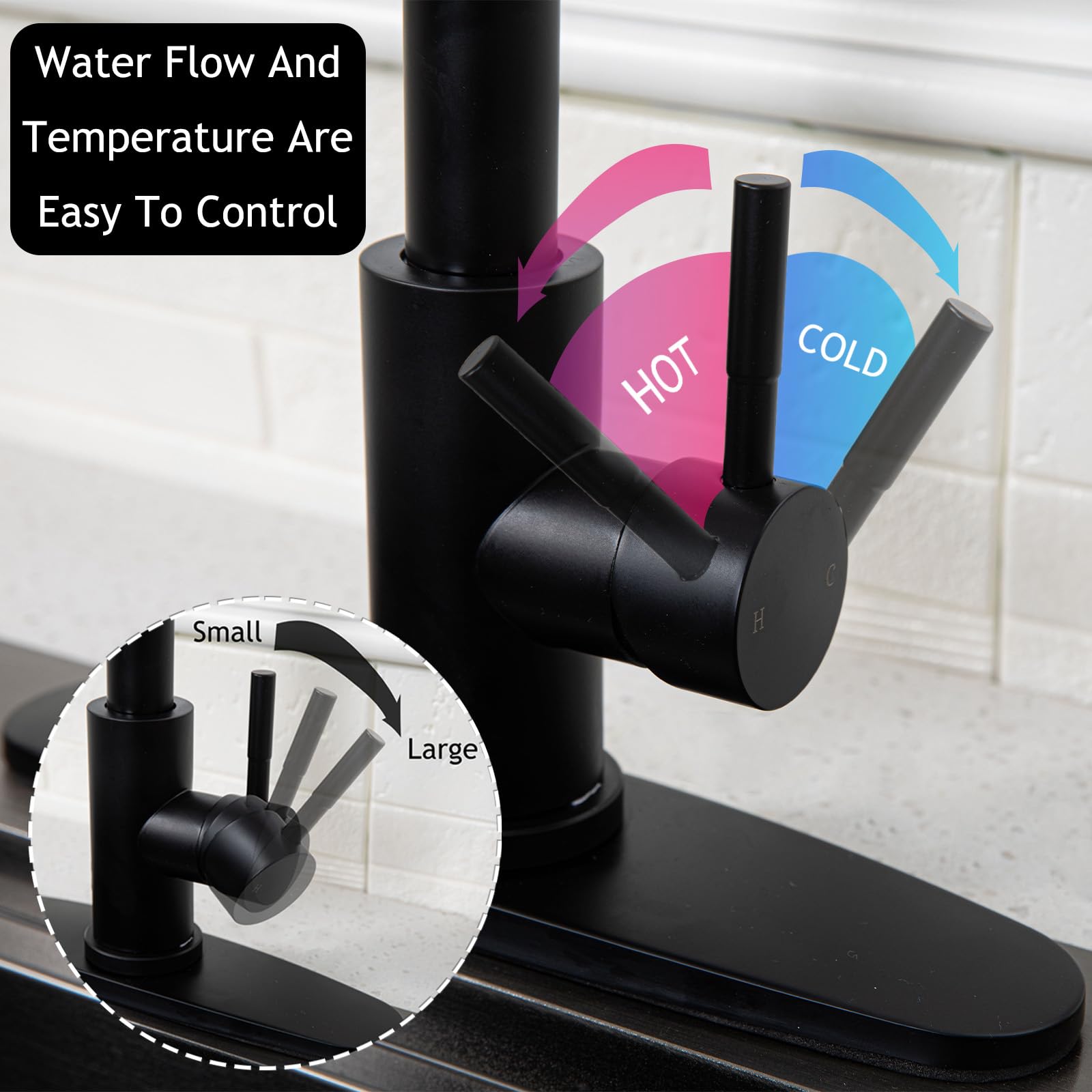 Hotis Home Hotis Black Kitchen Faucets With Pull Down Sprayer, Stainless Steel Single Handle Matte Black Kitchen Sink Faucet, Sink Faucet For Farmouse Camper Rv Bar, Suitable For 1 Or 3 Hole Installation