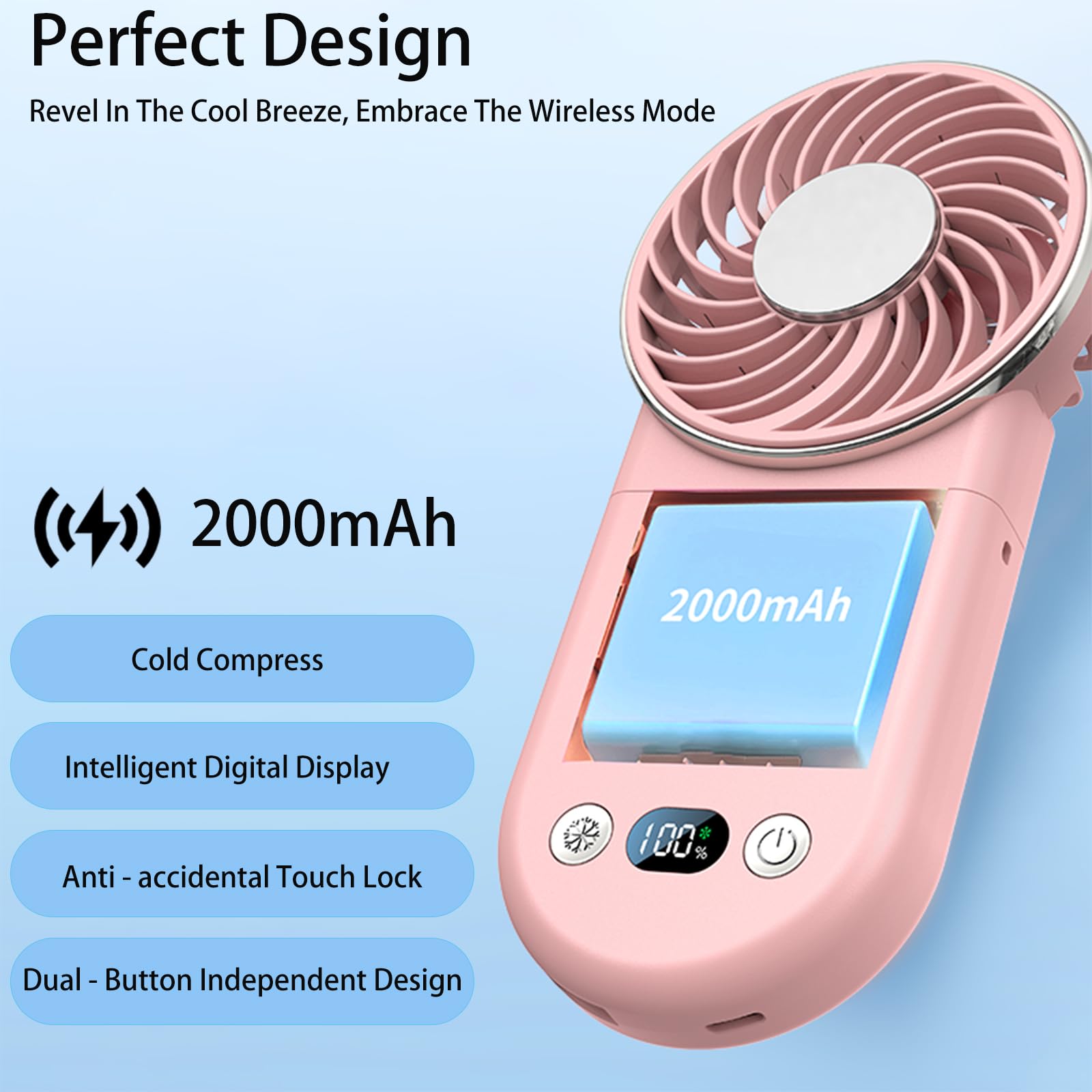 Saytay Portable Fan, 180° Foldable Storage Handheld Fan With Digital Display 3 Speed Wind Mini Fan