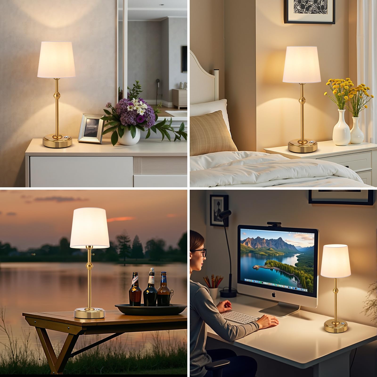 Kozeota Portables Cordless Led Table Lamp, 4000Mah Wireless Rechargeable Battery Operated Powered Light, Dimmable Table Lamp For Dining Room, Bedroom, Bedside, Bar, Night Light, Camping, Patio (Bronze)