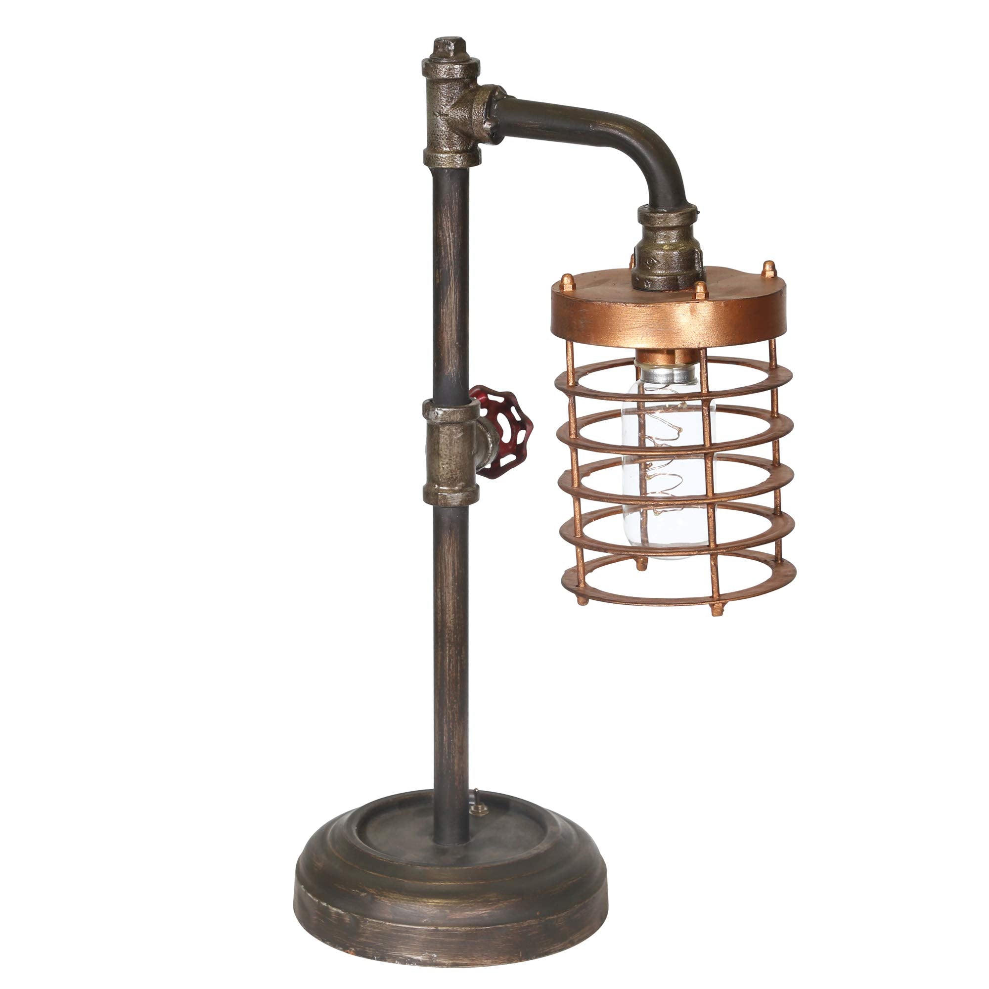 Sagebrook Home Industrial Table Lamp Vintage Metal Cage Design, Rustic Brown & Gold Finish Desk Light For Home, Office, Bedroom, Living Room, 11X6X18"