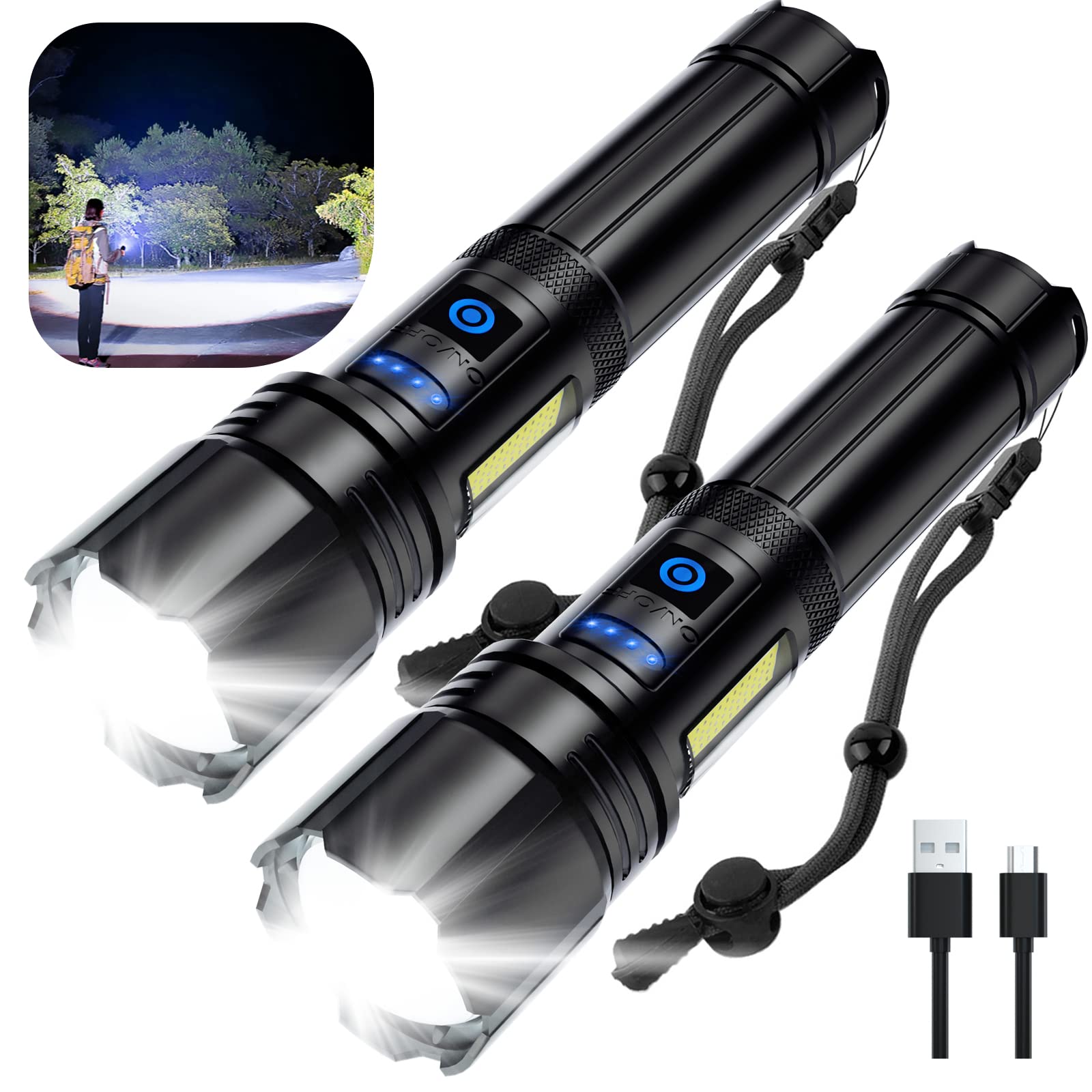 Kicoeoy Rechargeable Flashlights High Lumens, Led Flashlight 990000 Lumens Bright Flash Light With 7 Modes, Flashlights For Camping, Home, Ipx7 Waterproof (2 Pack)