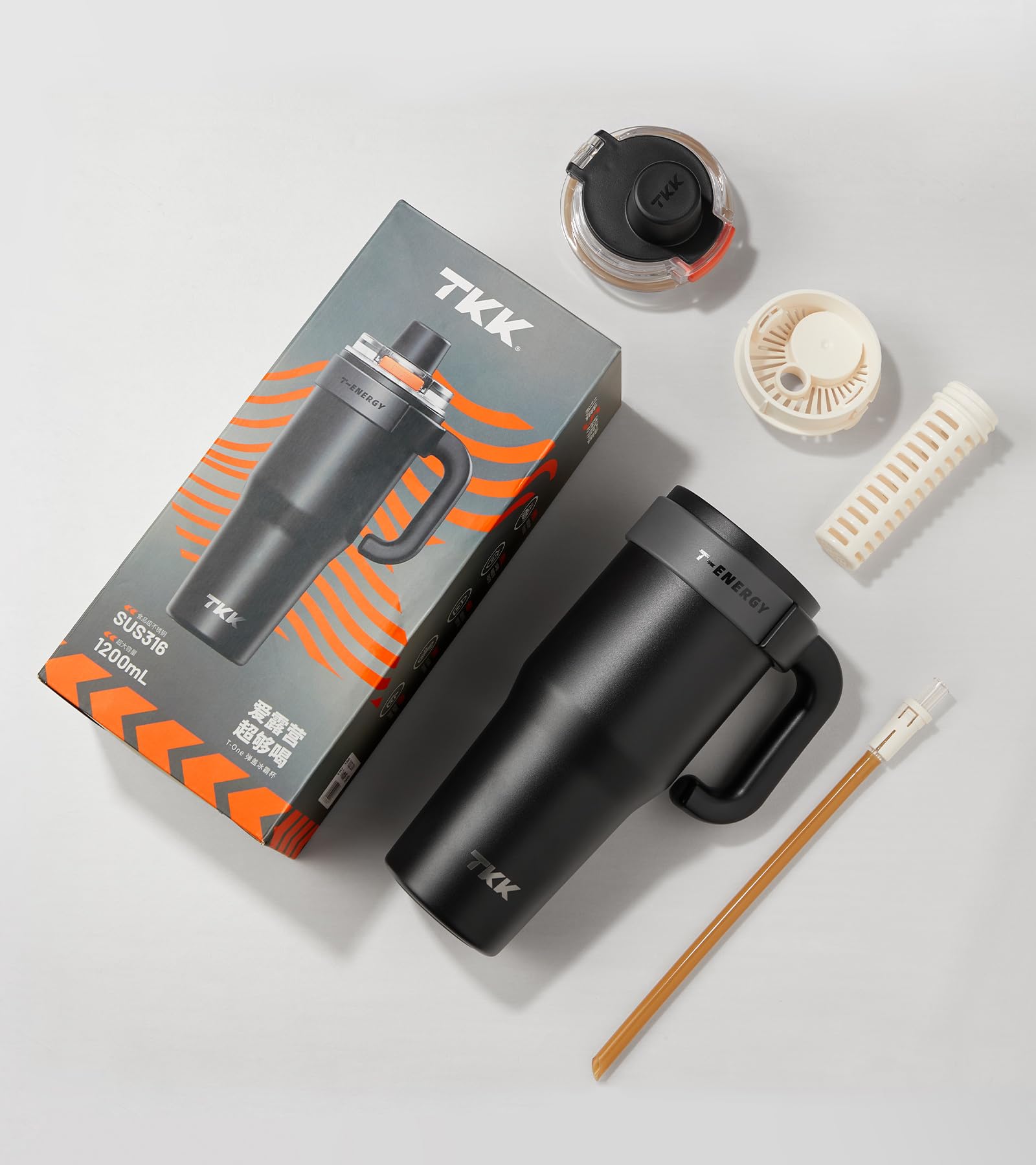 Tkk 40 Oz Insulated Tumblers With Handle And Straw, Stainless Steel Travel Mug With Ceramic Coating