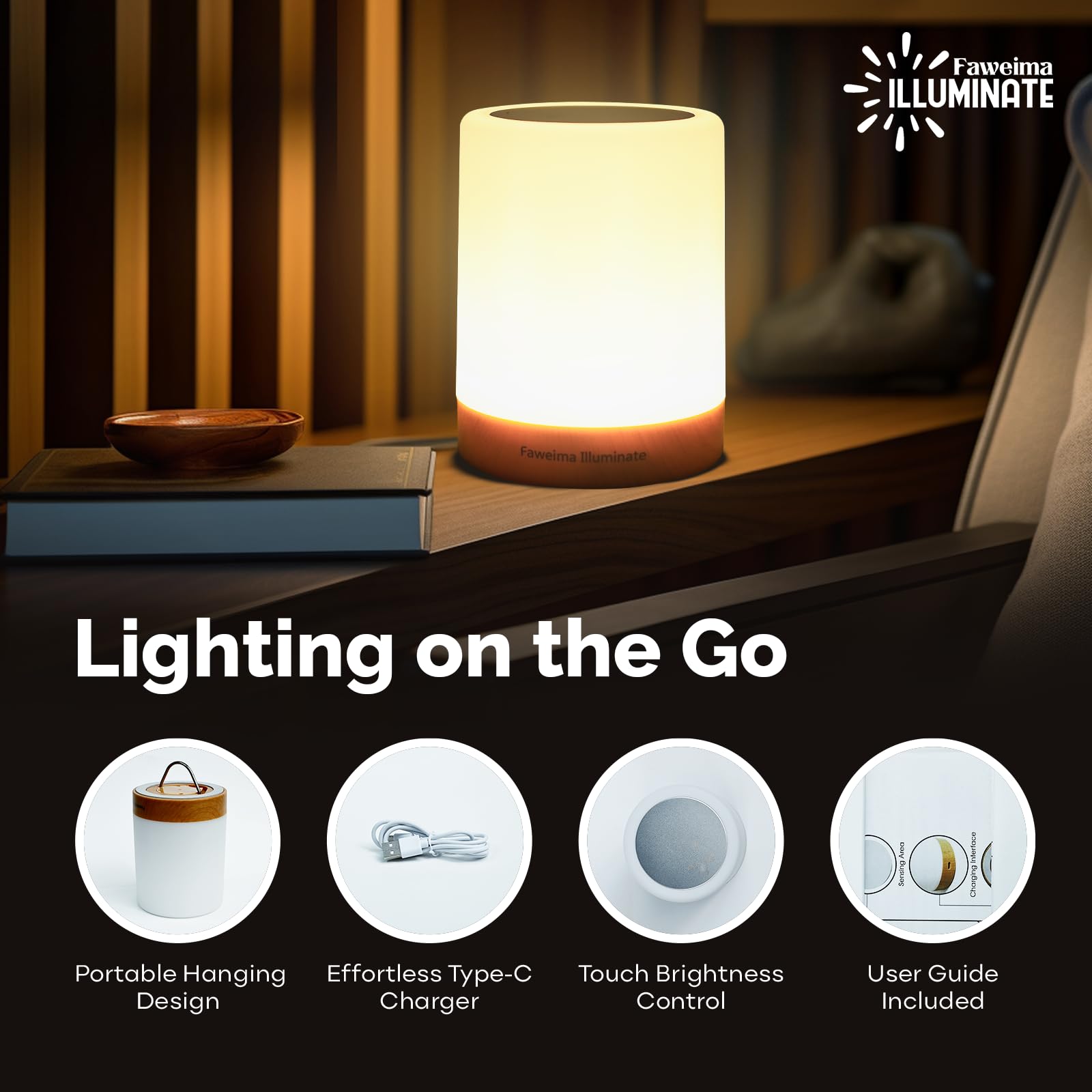 Faweima Illuminate Recharge Glow Night Light Touch Lamp Baby Night Lights For Nursery