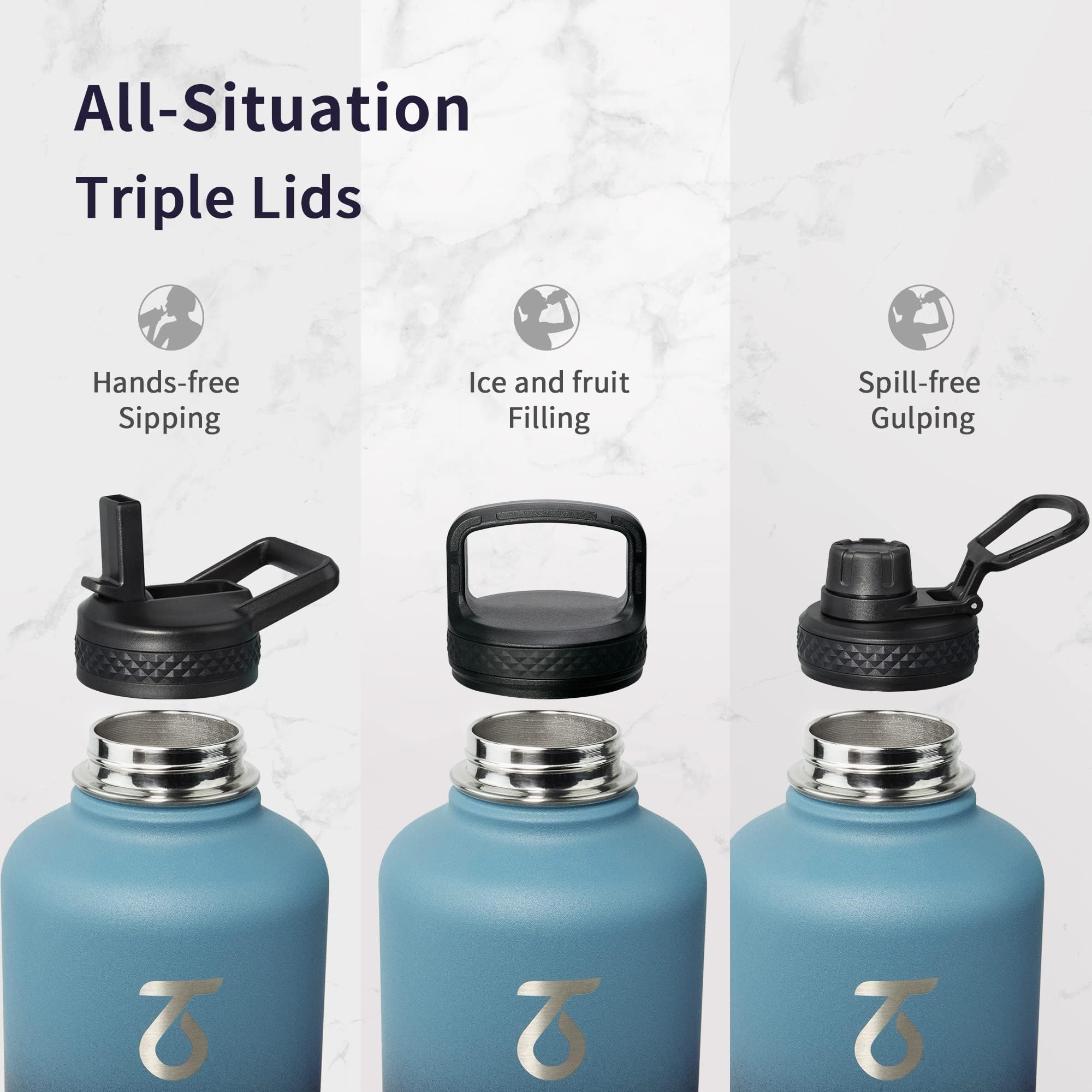 Trebo Water Bottle 64Oz With Paracord Handle, Half Gallon Large Vacuum Double Wall Stainless Steel