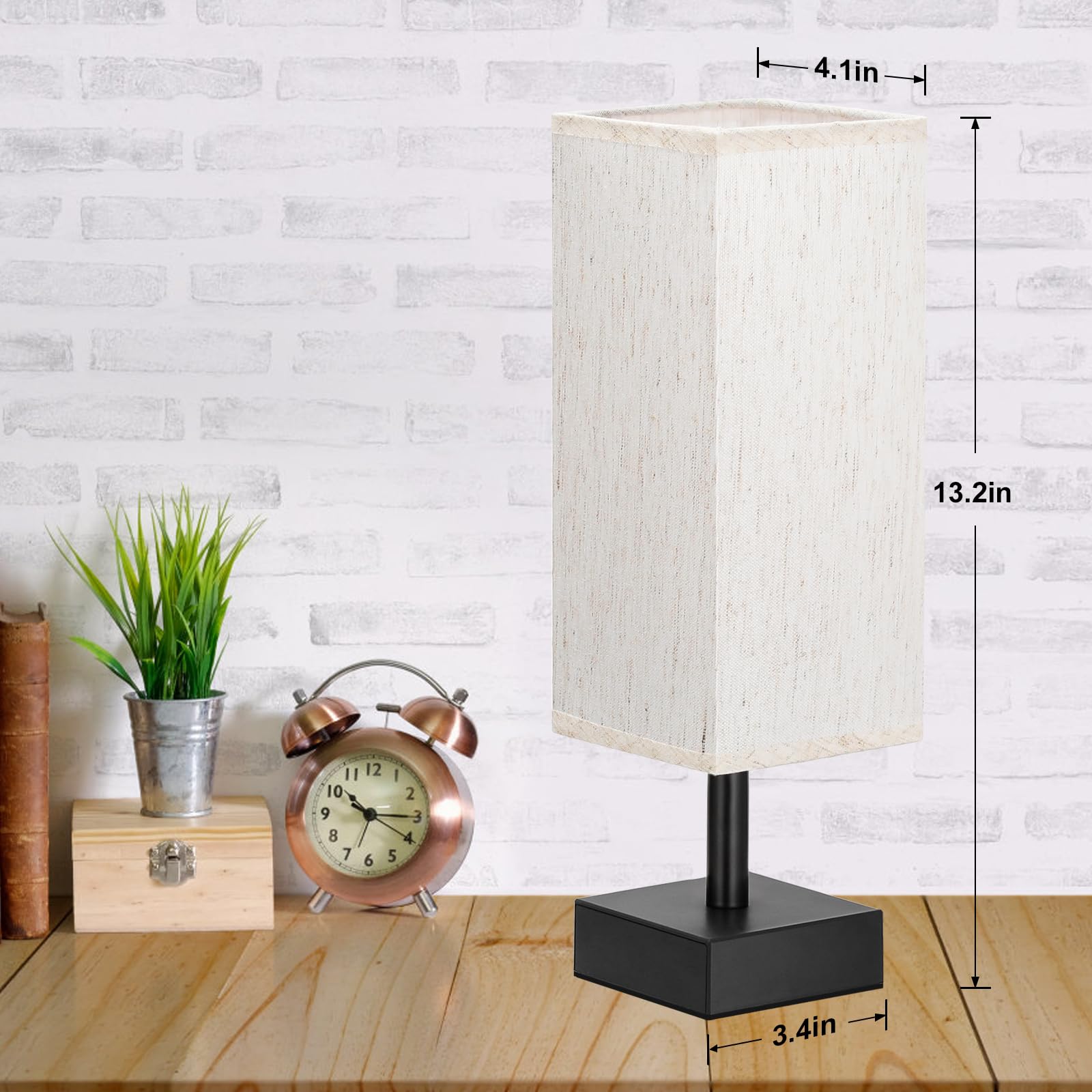 Aooshine Small Table Lamp For Bedroom - Bedside Lamps For Nightstand, Minimalist Night Stand Light Lamp With Square Fabric Shade, Desk Reading Lamp For Kids Room Living Room Office Dorm