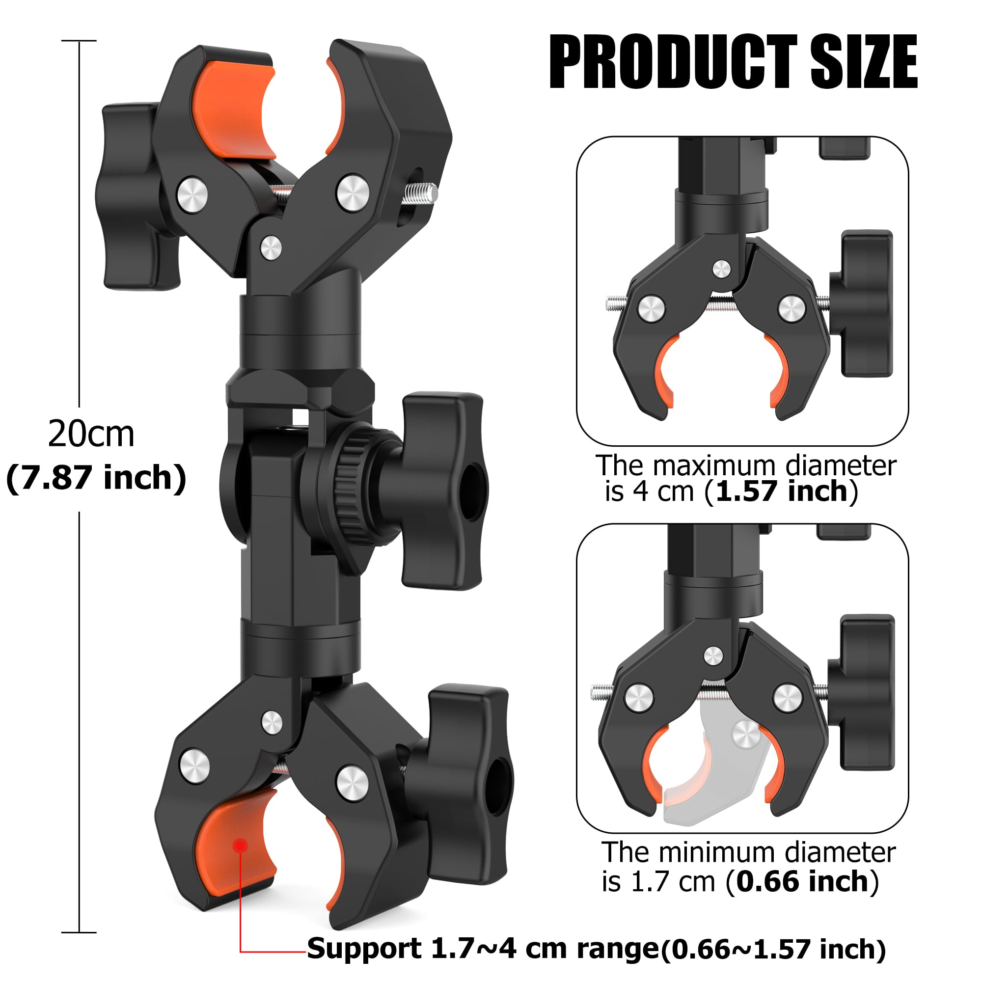 Rgbtek Double Clamp Mount Bracket Magic Arm With 1/4" Screw Interface, Double Camera Clamp For Umbrella Clamp, Photo Studio Light Stand, Bike, Motorcycle, Pole, Cross Bars, Chair, Photography Reflector, Flag