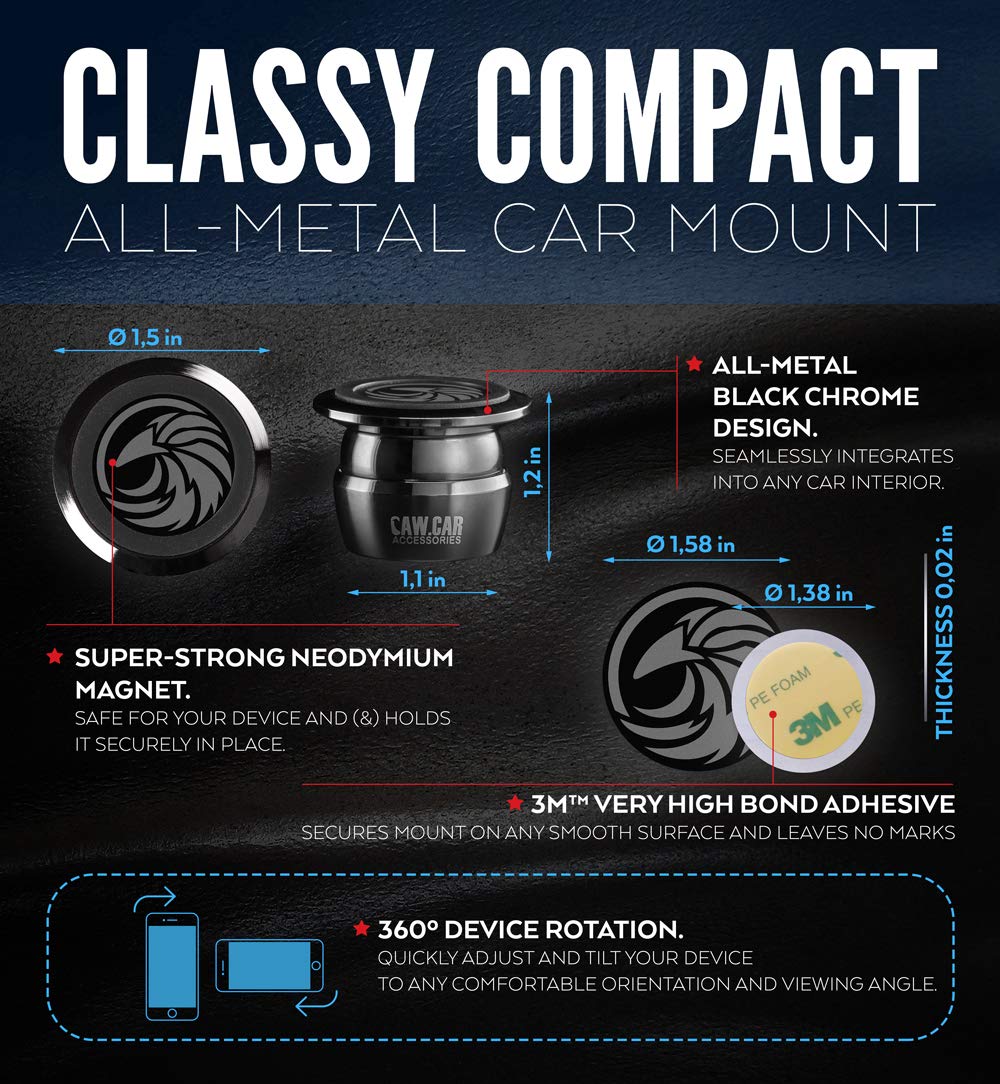 Caw.Car Accessories Universal Car Phone Mount Magnetic - All-Metal Car Mount For Smartphone & Gps - Cell Phone Holder For Car Dashboard. +100 To Safeness & Comfort