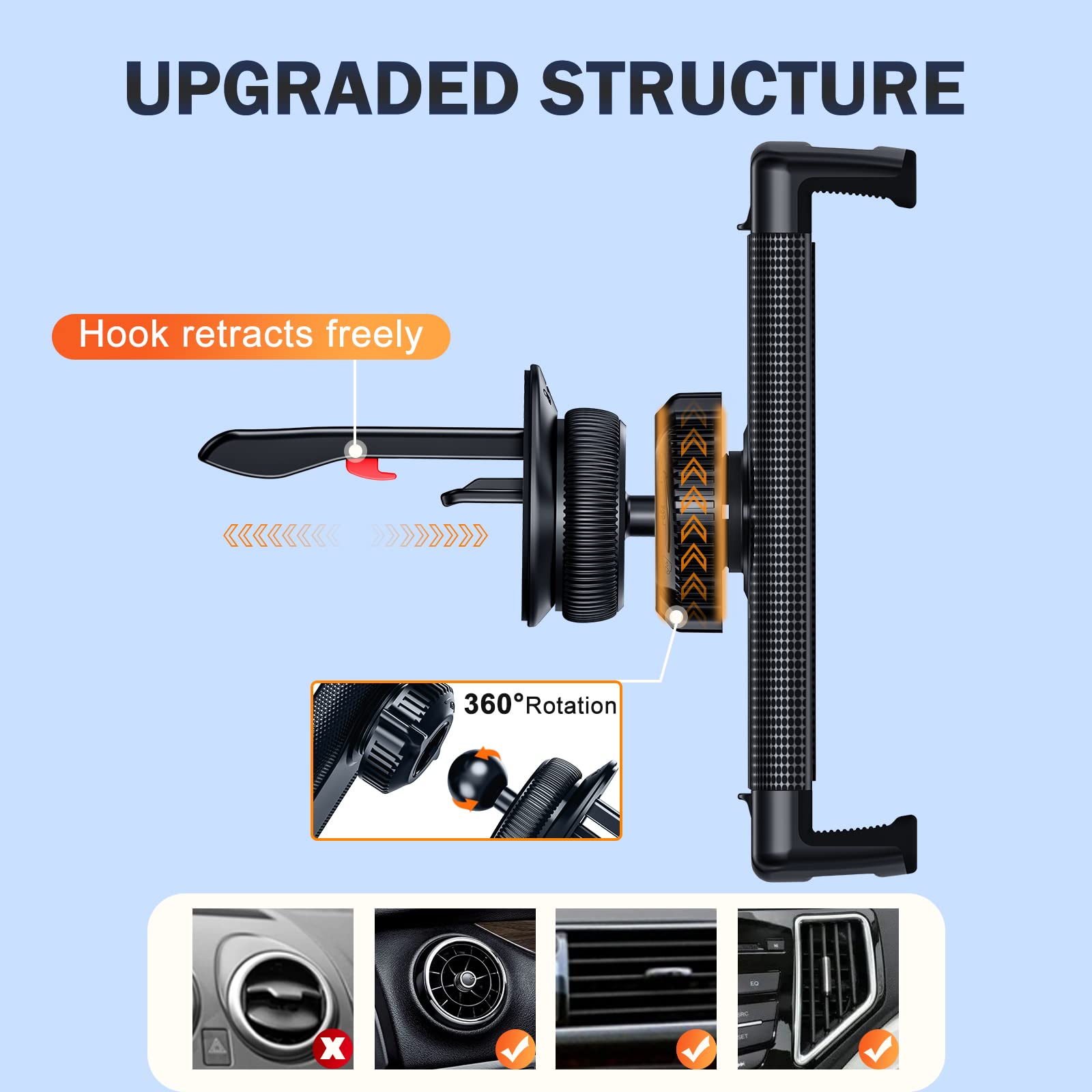 Samorino Car Phone Tablet Mount,[360° Rotatable & Thick Cases Friendly] Phone Holder Car Mount Air Vent For Car Compatible With Samsung Galaxy Z Fold 6 5 4/Ipad Mini Pro Air And More 4"-12.9" Device