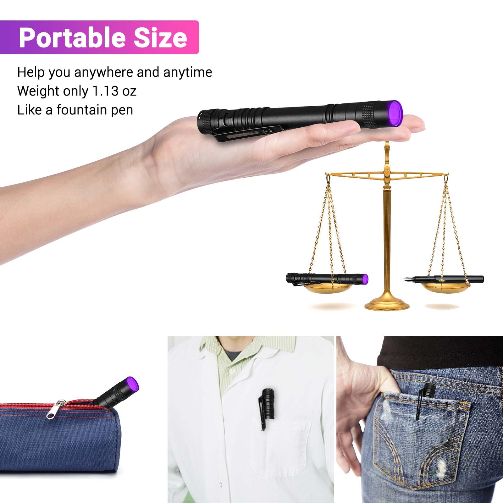 Moipejo Uv Black Light Flashlight Mini, 395Nm Pen Light With Clip, Ultraviolet Blacklight For Pet Urine Detection, Waterproof Detector Light For Dry Stains, Bed Bug, Scorpion, Hotel Inspection
