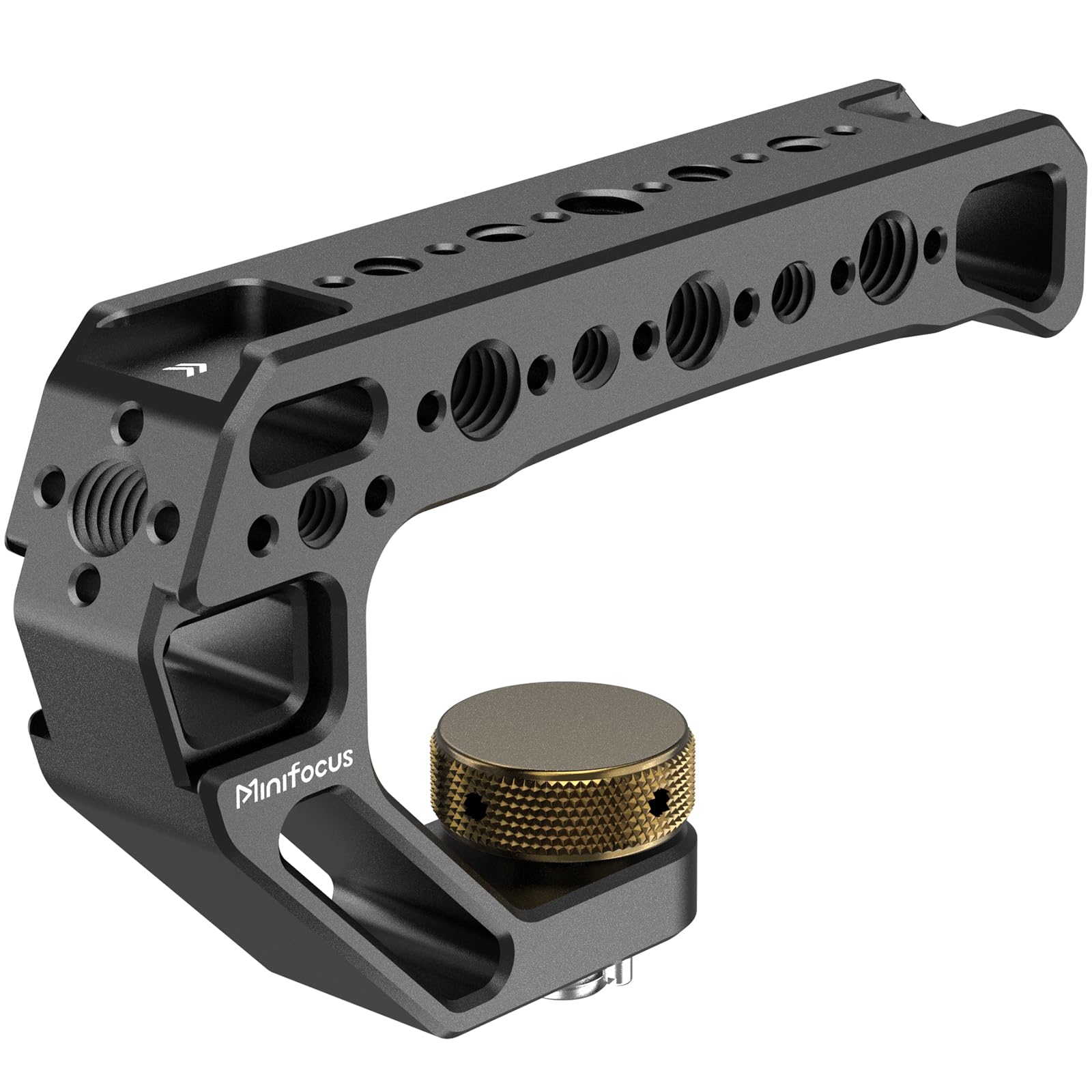 Minifocus Top Handle With 3/8"-16 Locating Pins, Universal Camera Handgrip With 5 Cold Shoe Mount For Microphone, Led Light, Monitor, 1/4", 3/8" Threaded Holes With Locating Pins For Arri Grip