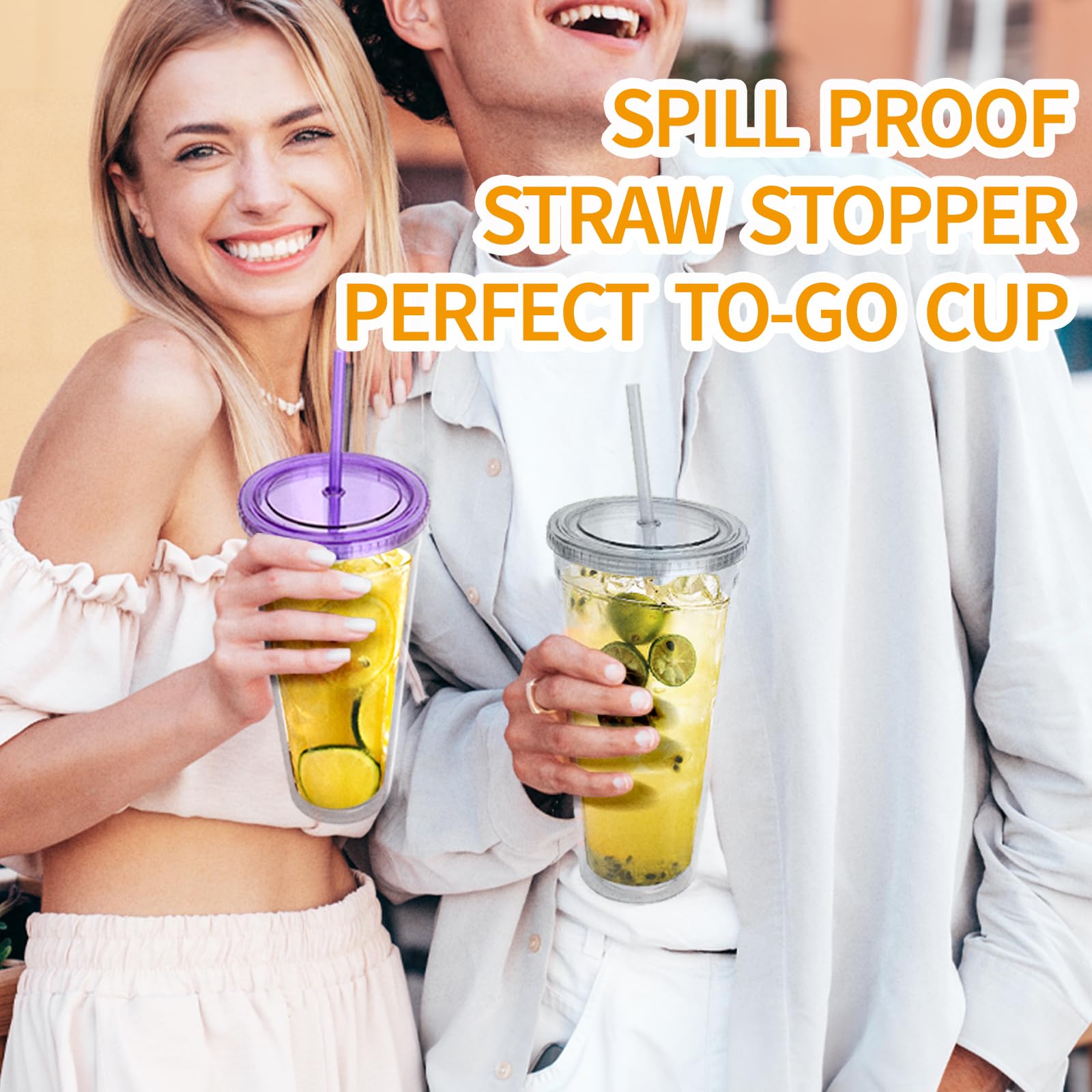 Zukro Clear Acrylic Tumbler With Straw And Lid 32 Oz, Double Walled Insulated Reusable Plastic