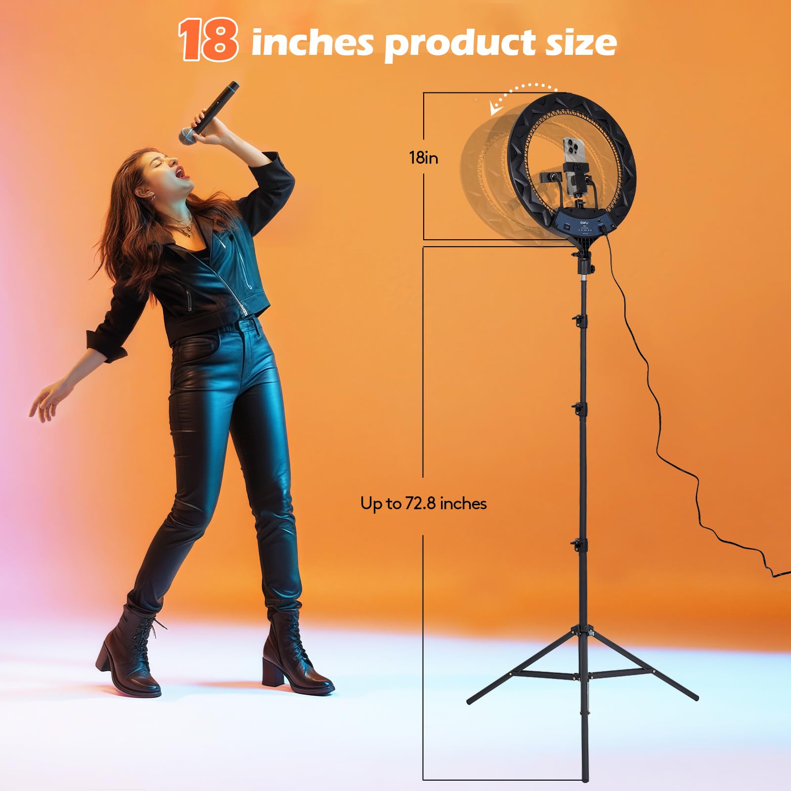 Gwo 18 Inch Led Ring Light With Tripod Stand 6000K Dimmable Makeup Selfie Light With Touch Panel Phone Holders For Youtube Vlog Video Shooting Include Carrying Bag And Remote Control Cri90