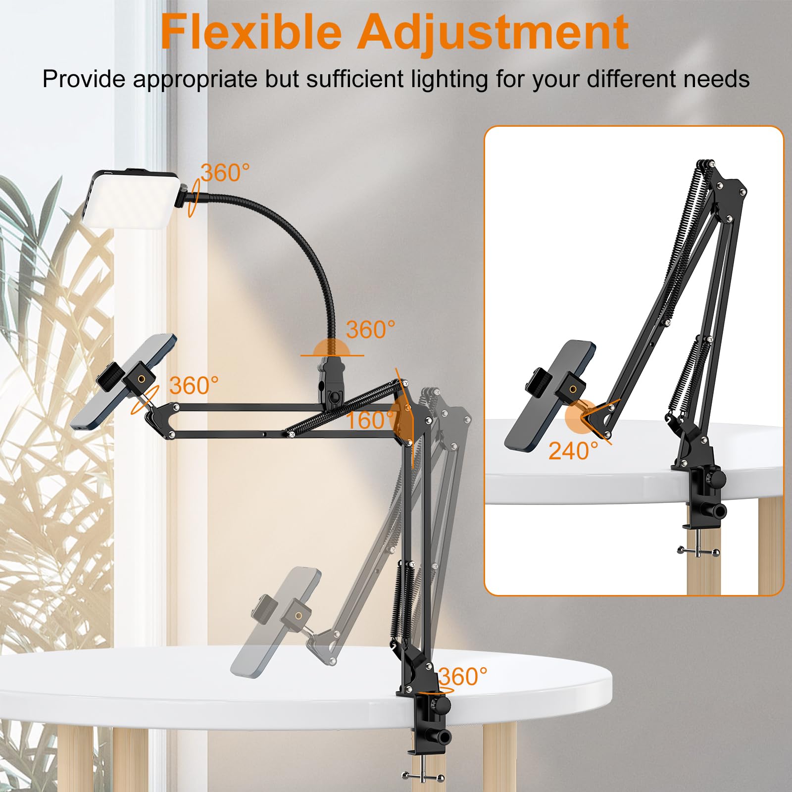 Gepege Overhead Phone Mount With 60 Led Portable Selfie Light And Phone Holder For Desk, Camera Mount Arm Stand With Remote, Overhead Stand For Video Recording, Live Streaming, Tiktok, Youtube And Cooking