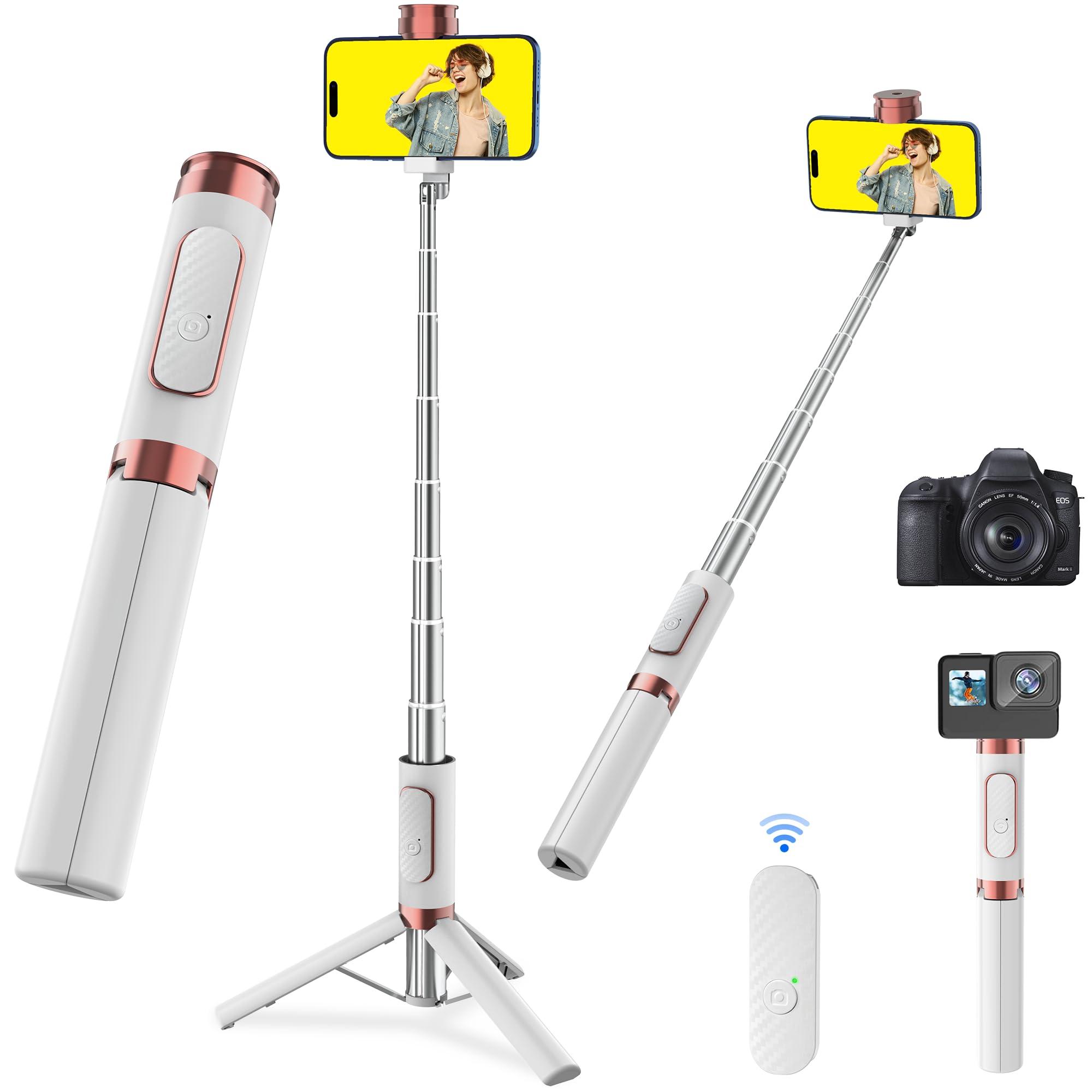 Pperfcoo Aluminum Alloy Selfie Stick Tripod With Remote, Foldable Travel Tripod Stand 270 Rotation Compatible With Iphone/Android/Go Pro Camera