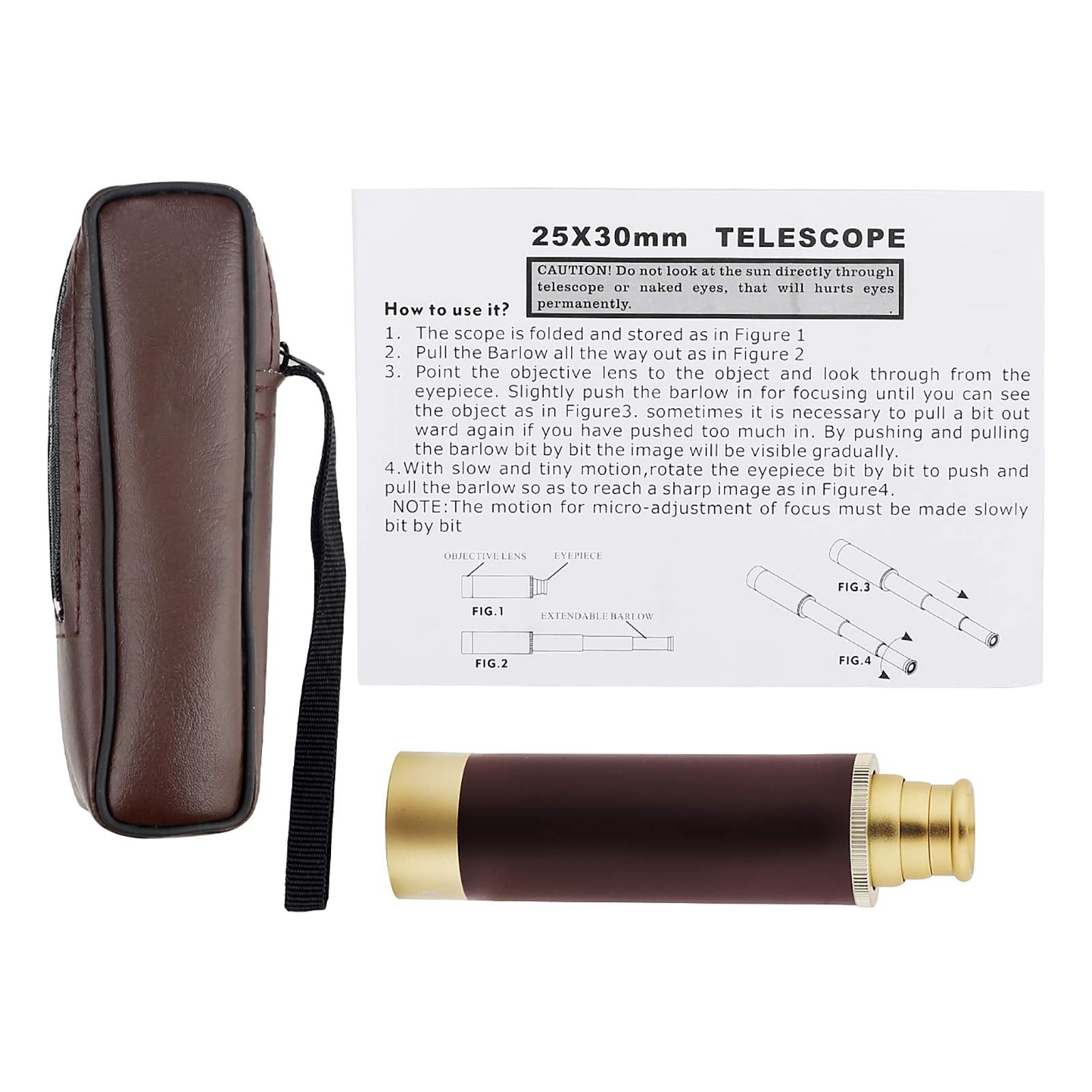 Dangshan Telescope Brass Spyglass Pirate Monocular - Waterproof Pocket Mini 25X30 Zoomable Collapsible Vintage For Navigation, Voyage View Watching, Games, Travel, Hiking, Hunting