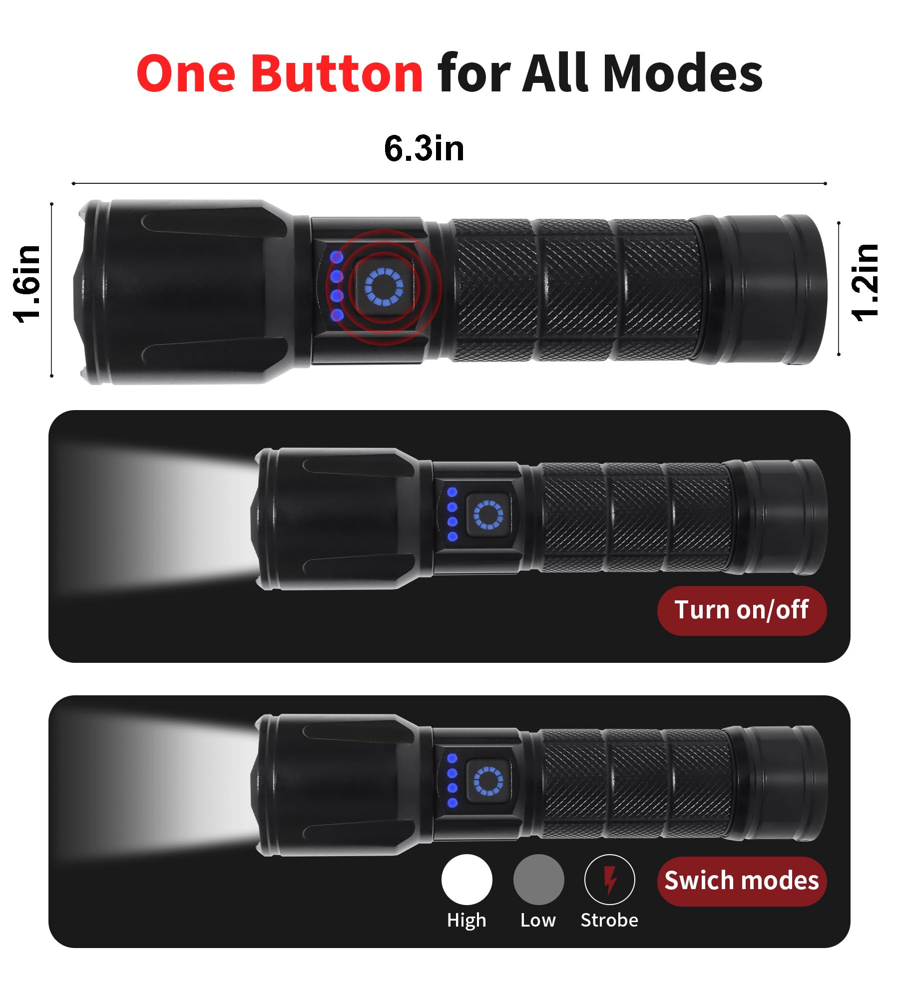 Wahliwahli Led Rechargeable Flashlights High Lumens With Zoomable, Super Bright Tactical Flashlight For Emergencies, Portable Waterproof Powerful Handheld Flash Lights For Camping, Hiking, Home Use