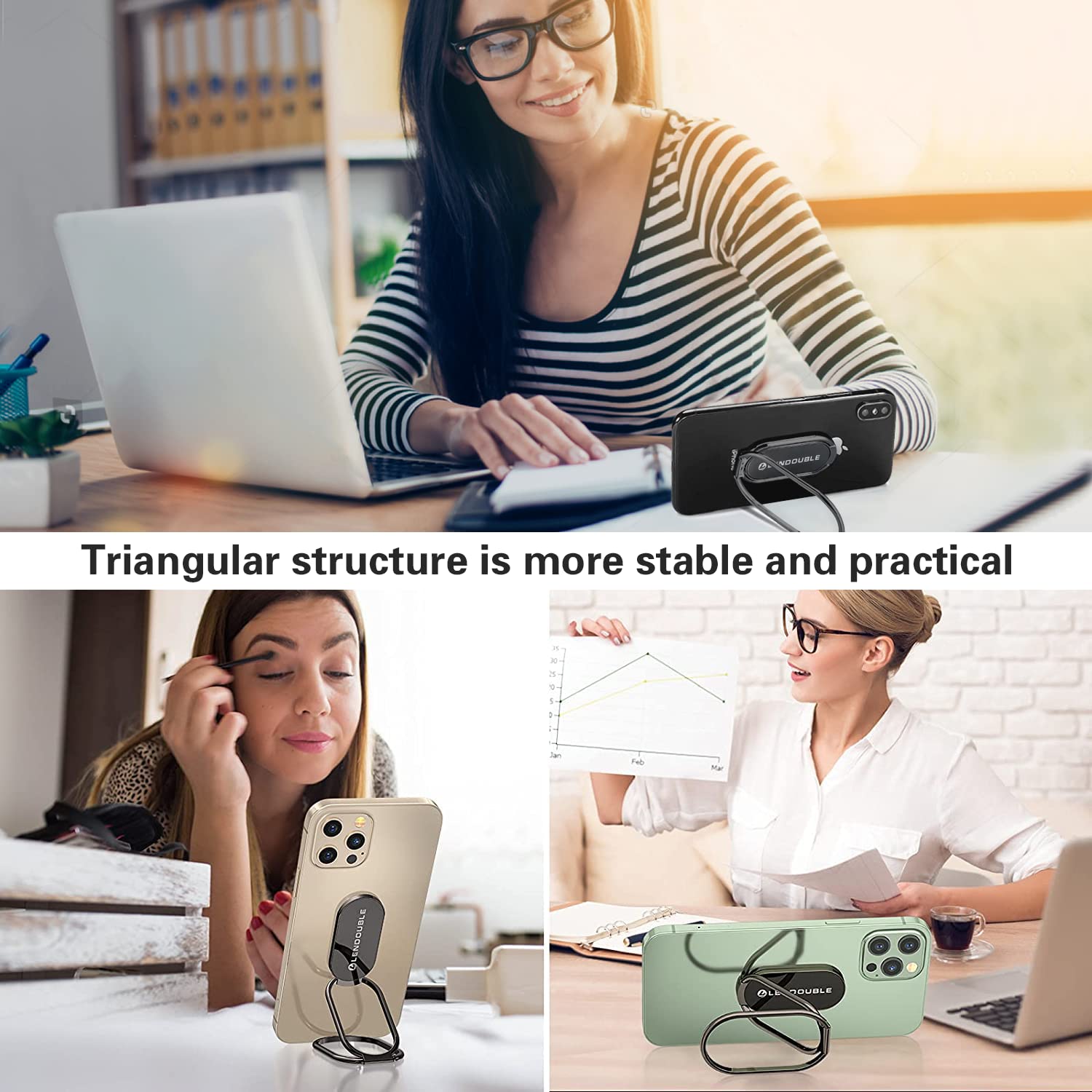 L Lendouble Phone Ring Holder Finger Kickstand, 360 Rotation Foldable Ultra-Thin Metal Cell Phone Back Hand Grip For Magnetic Car Mount & Office Desktop, Adjustable Cellphone Stand For Iphone 16 Ipad Smartphones