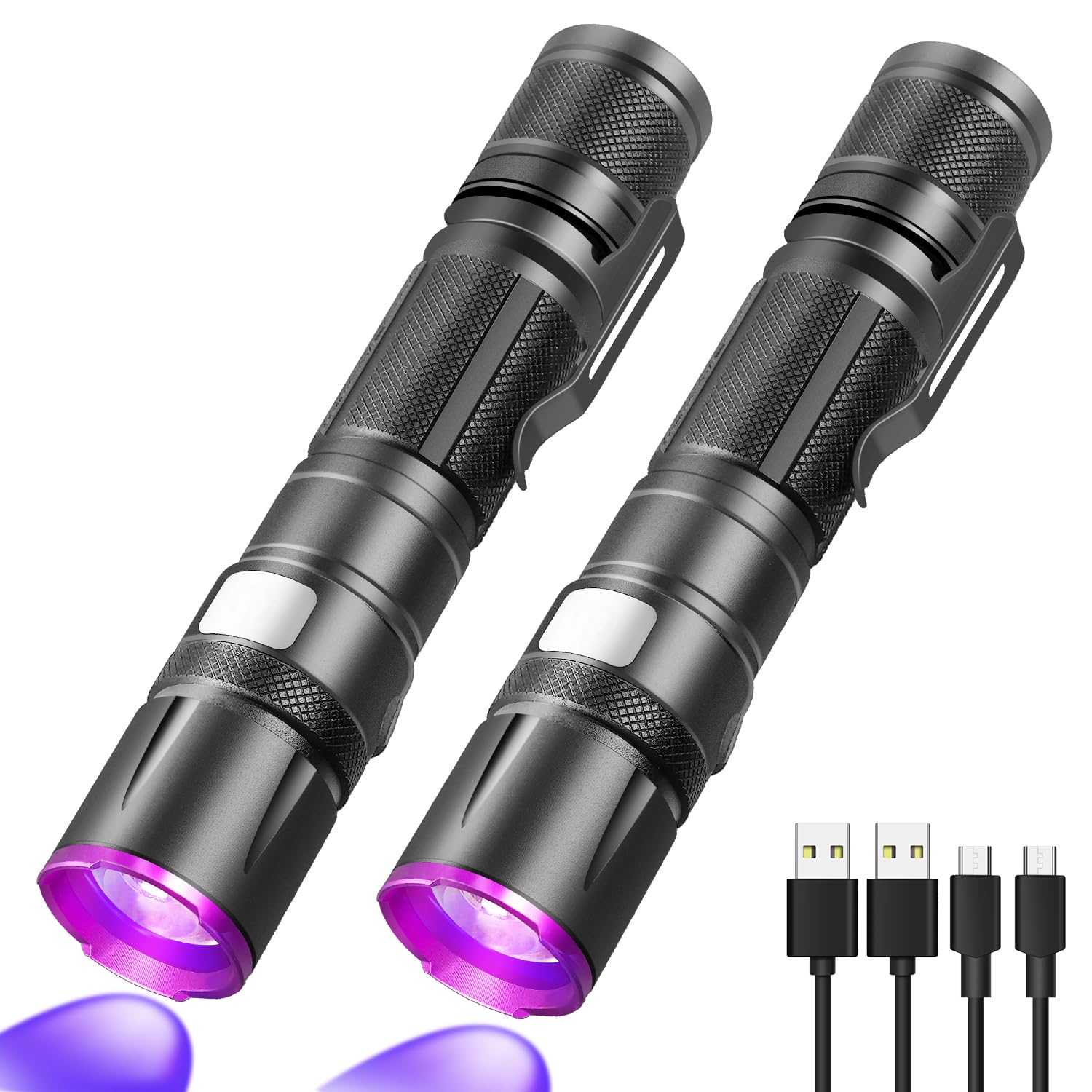 Annteneo Black Light Flashlight, 2Pack Uv Flashlights Usb-C Rechargeable 8Hours Long-Lasting Pure Ultraviolet Light, Fluorescent Detector For Dog,Pet Urine Stains,Flowers Glows,Uv Paint Glows,Hornworm