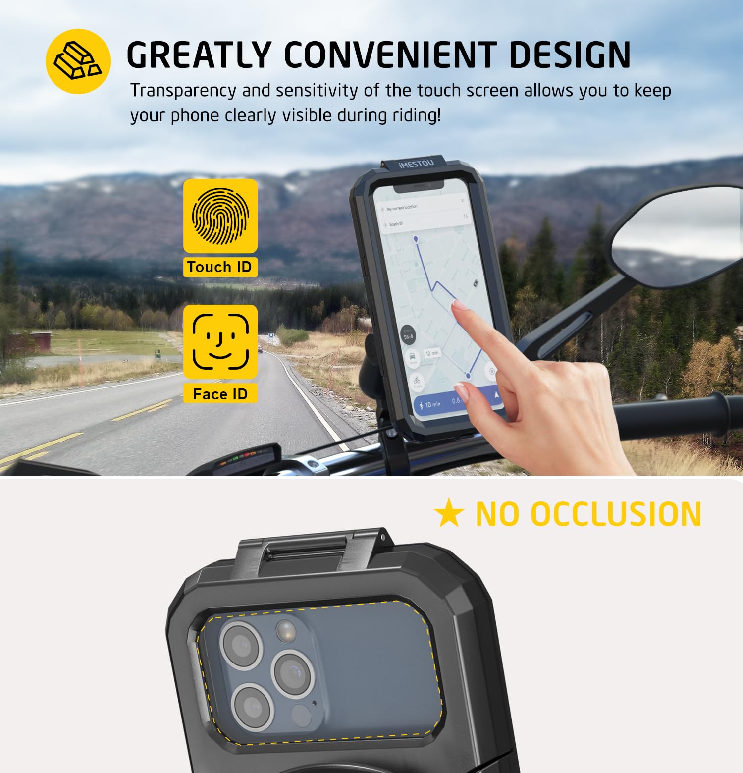 Imestou Ip66 Waterproof Bike Phone Holder With 1" Ball Head Suitable For Ram B Size Components/ 1" Double Socket Arms, Fits For 3.5"-6.1" Cellphones With Max. Thickness 0.43" (Size S)