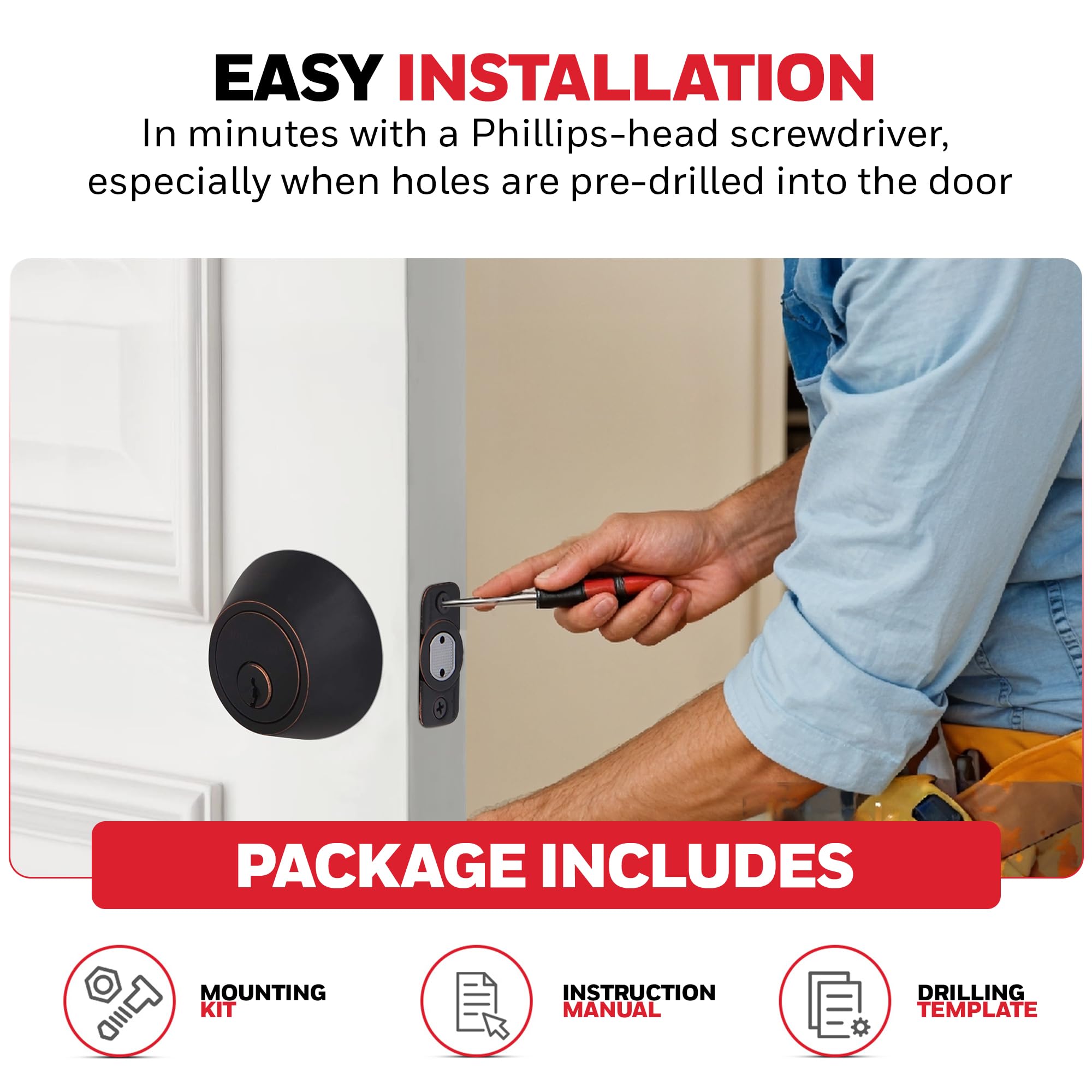 Honeywell Safes & Door Locks - Double Cylinder Deadbolt Door Lock - Double Sided Lock Reversable For Left & Right Handed Doors - Anti Bump Resistant - 3 X 5 X 8.5 In - Oil Rubbed Bronze - 8112409