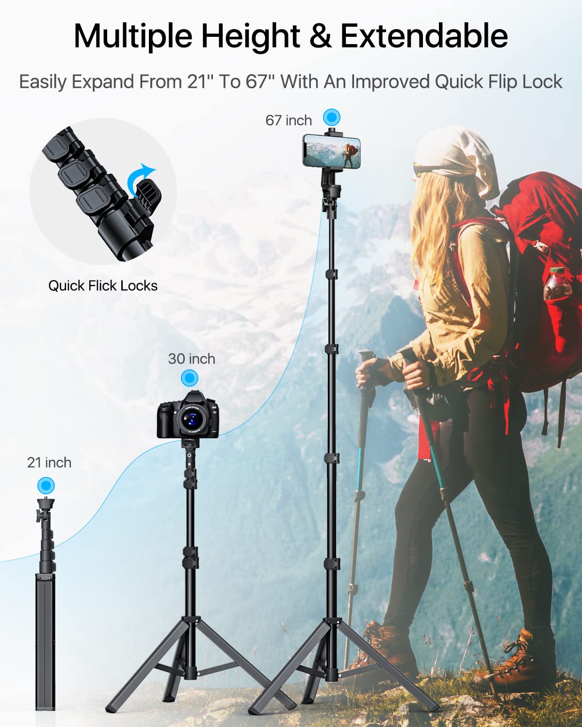 Nexboom Iphone Tripod Stand- 67" [360° Rotation Mount & Heavy Duty] Cell Phone Tripod Stand With Remote, Iphone Tripod Compatible With Iphone 16 15 14 13 Pro Max Xs Plus,Samsung S22 /Camera/Gopro