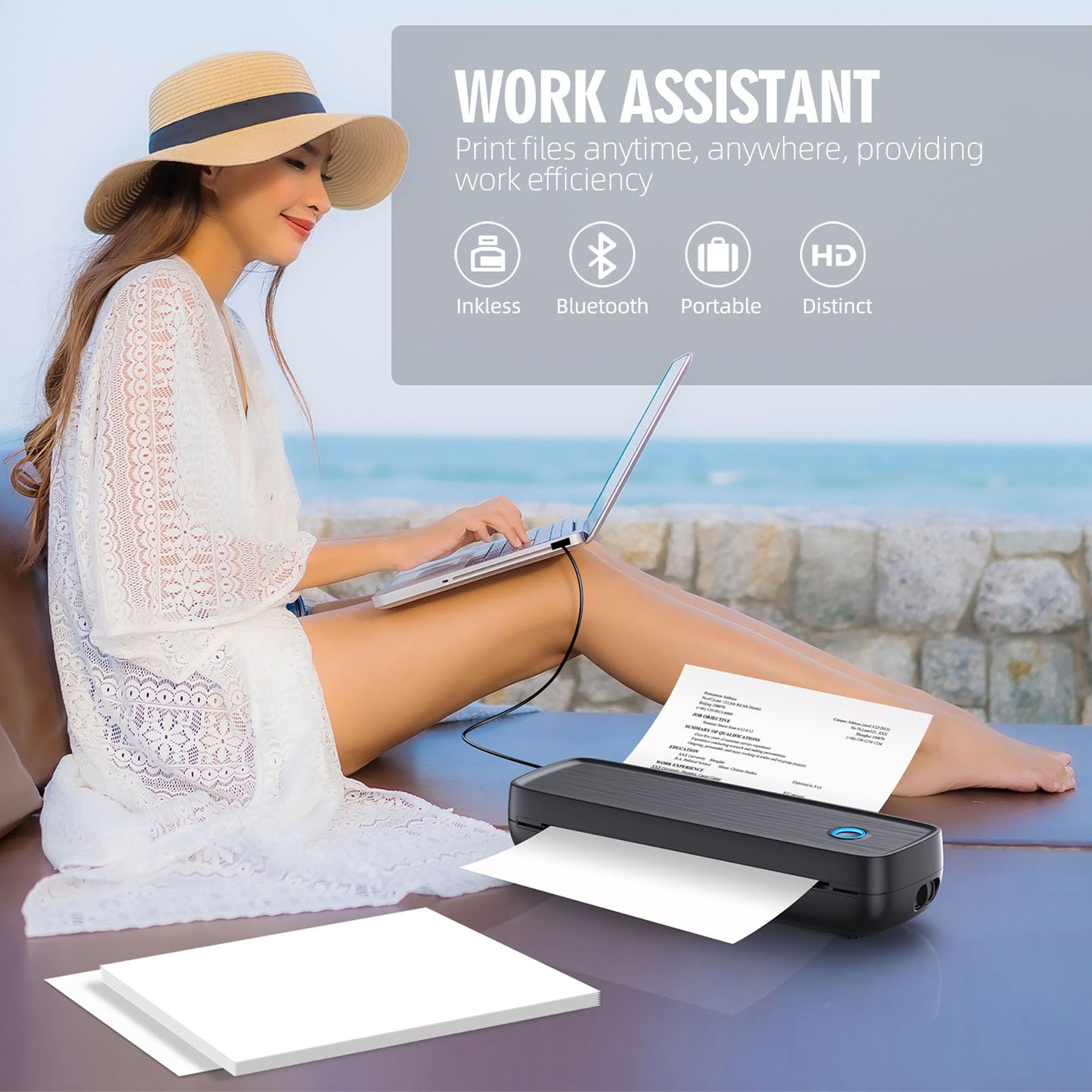 Aixiqee Portable Printer Wireless for Travel，Bluetooth Thermal Support 8.5inches X 11inches US Letter &Legal, A4&A5 Thermal Paper, Inkless Compatible with iOS, Android & Laptop for Office Car Home
