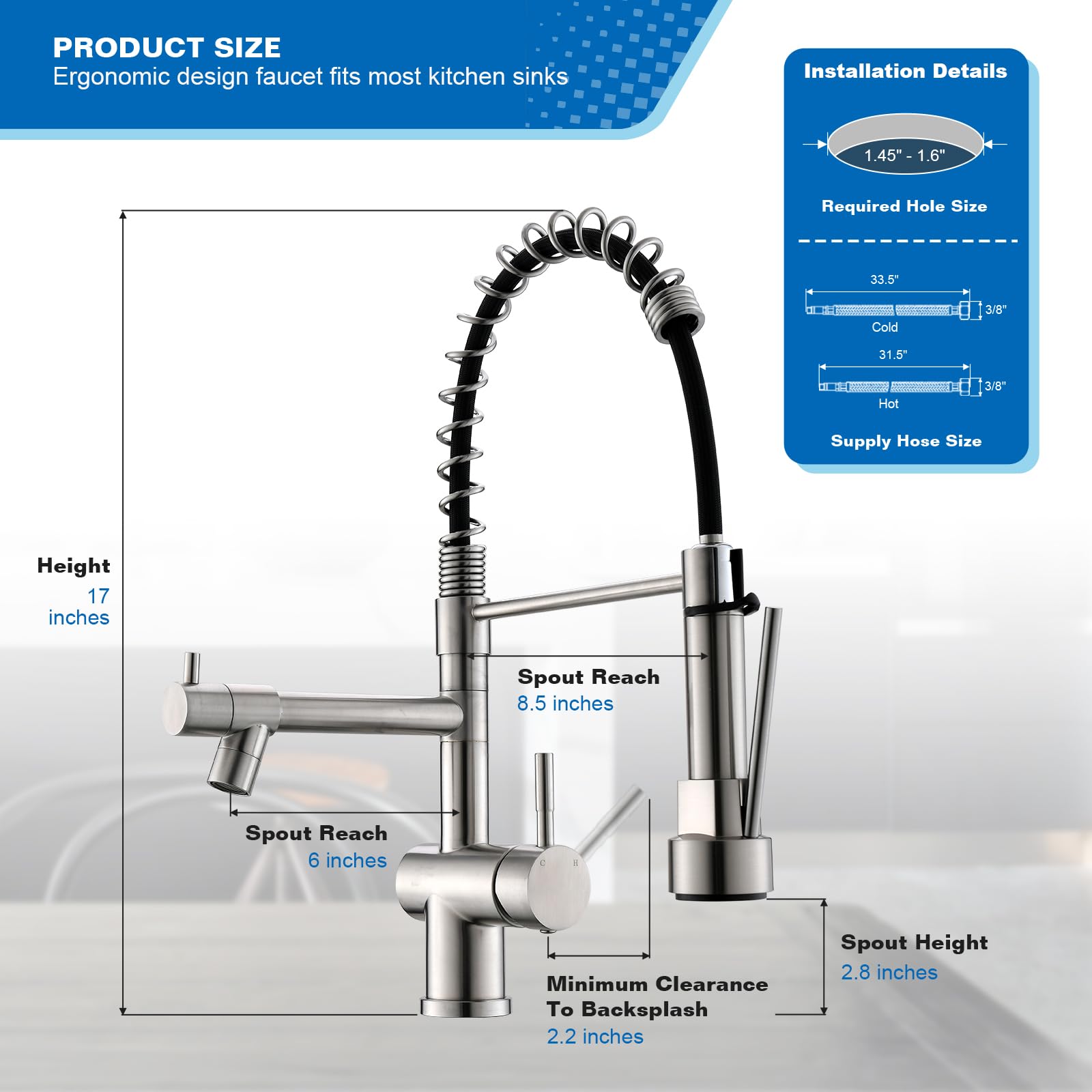 Vfauosit Commercial Kitchen Faucet, Kitchen Faucet With Pull Down Sprayer, Single Handle Kitchen Sink Faucet With Pot Filler, Brushed Nickel Stainless Steel Spring Sink Faucet
