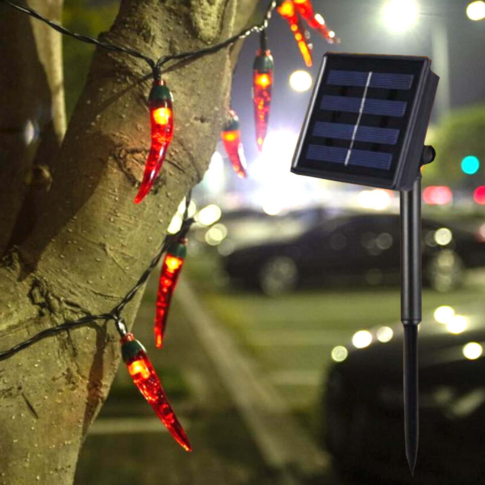 Dreamworth Solar Red Chili String Lights, 50 Led Chili Shape Fairy String Lights Solar Operated String Lights For Wedding, Chinese Year,Spring Festival,Party Decoration,Christmas