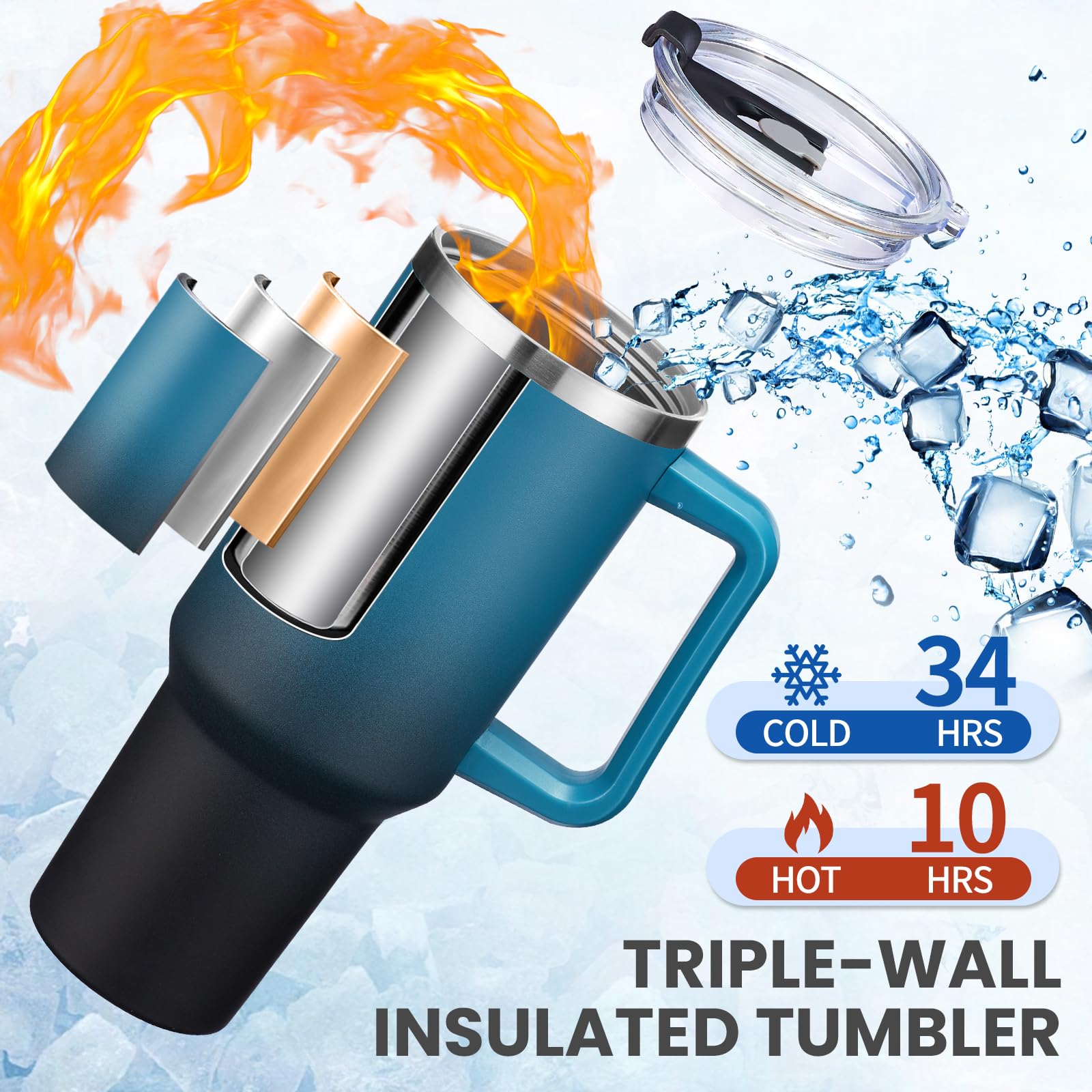 Benzzo Insulated Tumblers 40 Oz Spill Proof Tumbler With Straw, Stainless Steel Metal Thermal Coffe