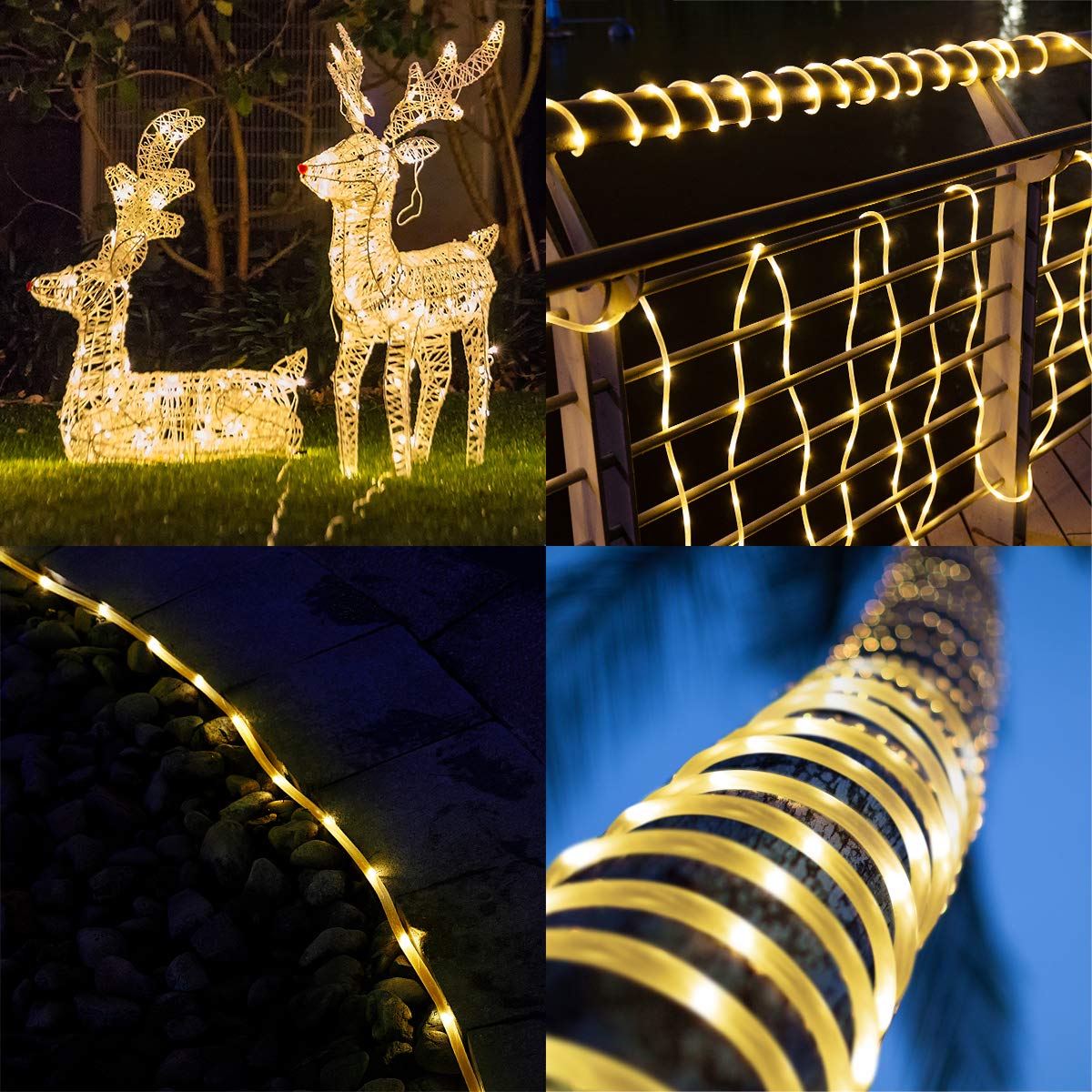 Gigalumi 2 Pack Solar Lights, Each With 100 Leds 35.7 Ft 8 Modes, Waterproof Outdoor Rope Lights For Balcony Fence Patio Backyard Camping (Warm White)