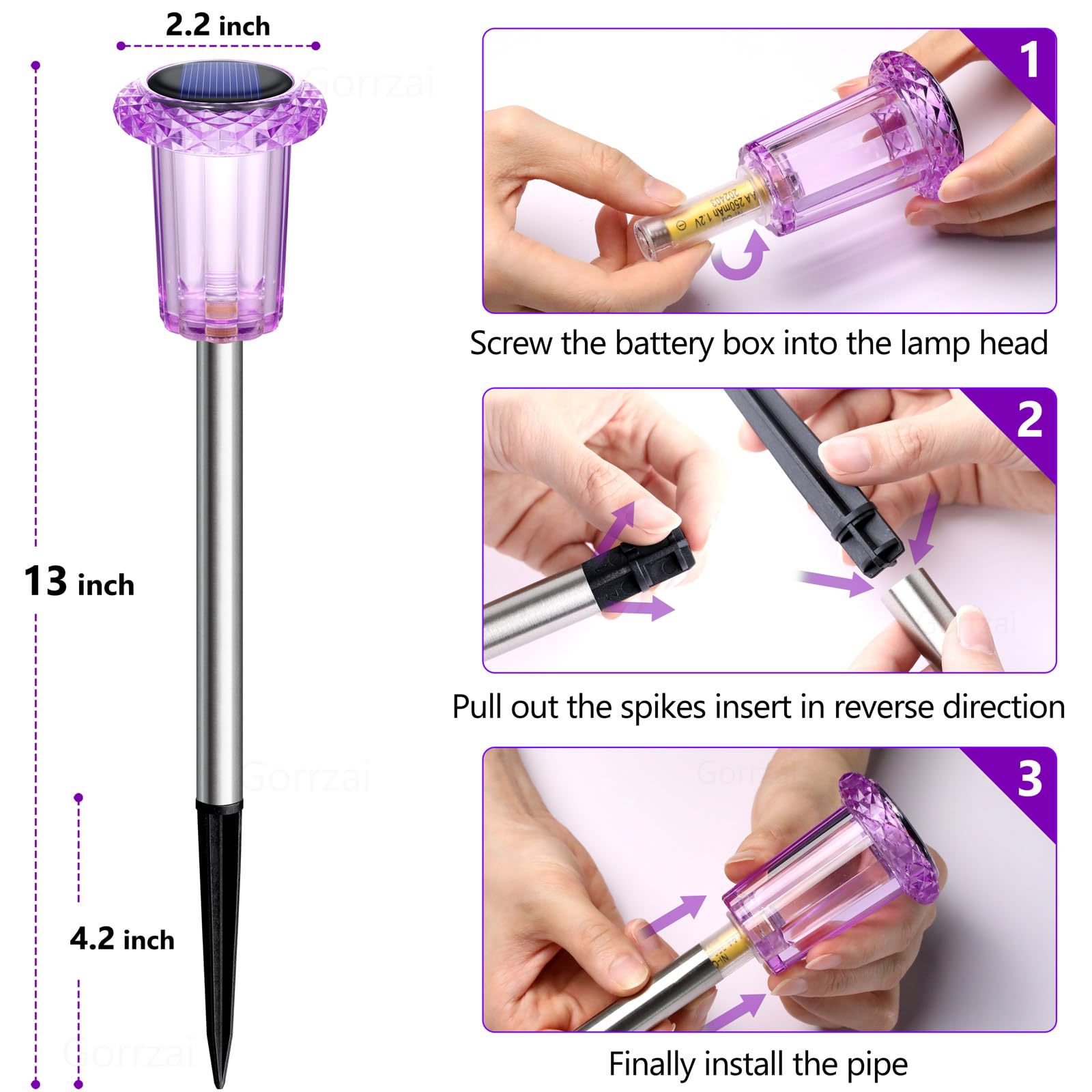 Gorrzai Solar Lights Outdoor 15 Pack Solar Pathway Lights Outdoor Halloween Decorations Waterproof Yard Lighting For Driveway Garden Walkway Path Landscape Lawn (Purple)