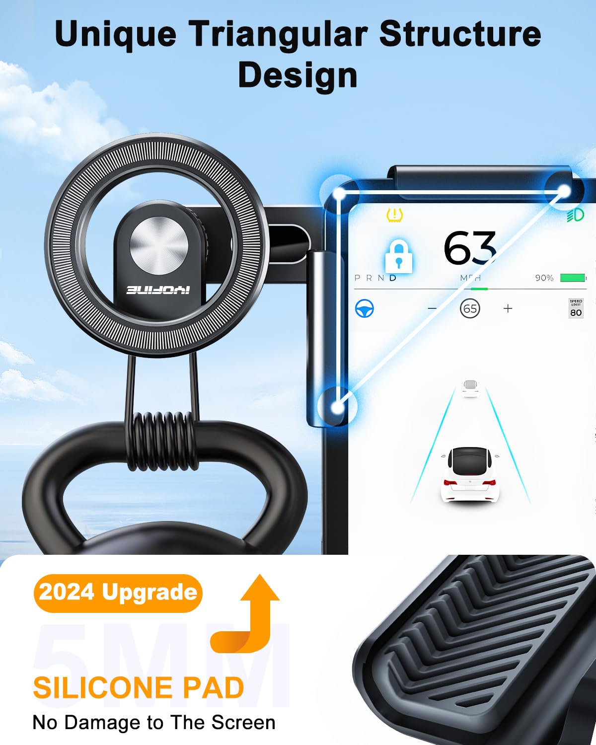 Iyofine Tesla Phone Mount For Tesla Model Y Accessories , No Glue Required, For Magsafe Magnetic Car Dash Phone Holder For Tesla Model 3/Y/S/X/Cybertruck Accessories (For Model 3/Y/S/X/Cybertruck)