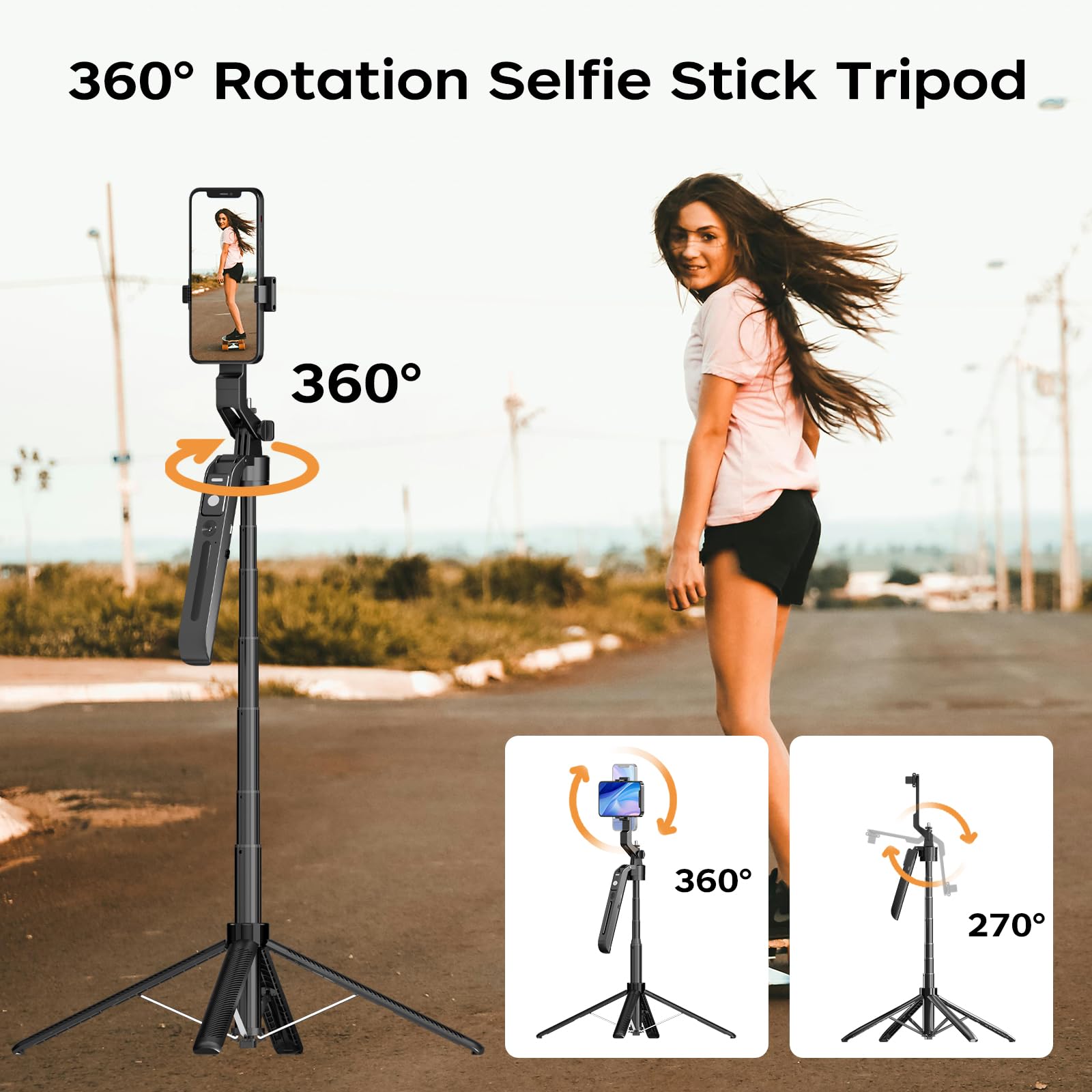 Funsnap Auto Face Tracking Selfie Stick - Extendable, Gesture Control Iphone & Android Tripod For Vlog, Live Streaming, Tiktok