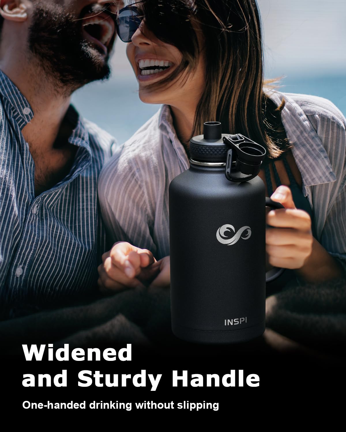 Inspi Insulated Water Bottle 64Oz With Handle, Double Wall Vacuum Stainless Steel Water Bottles