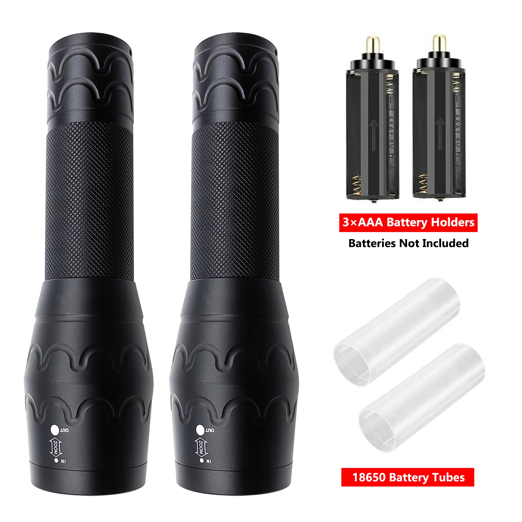 Zyunmall Single Mode Flashlight, High Lumen Led Flashlights With Zoomable Beam, Compact Handheld Flash Light For Camping, Outdoor, And Home Use, 2-Pack