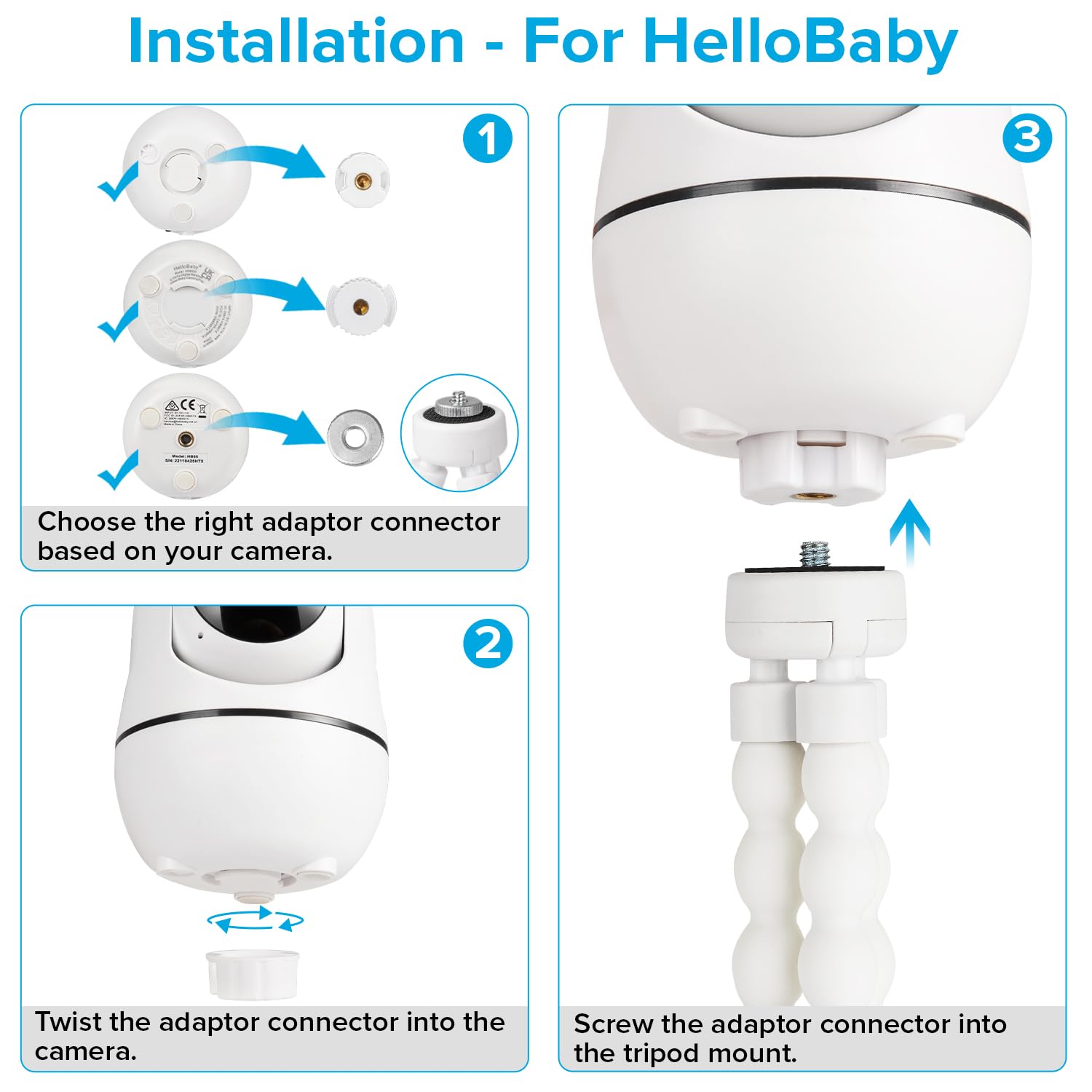 Wochel Tripod Baby Monitor Mount For Hellobaby Hb65/Hb40/Hb6550/Hb66/Hb6339/Hb6550 Pro, Anmeate Sm935E, Flexible Baby Camera Mount Attach Your Camera Wherever You Want